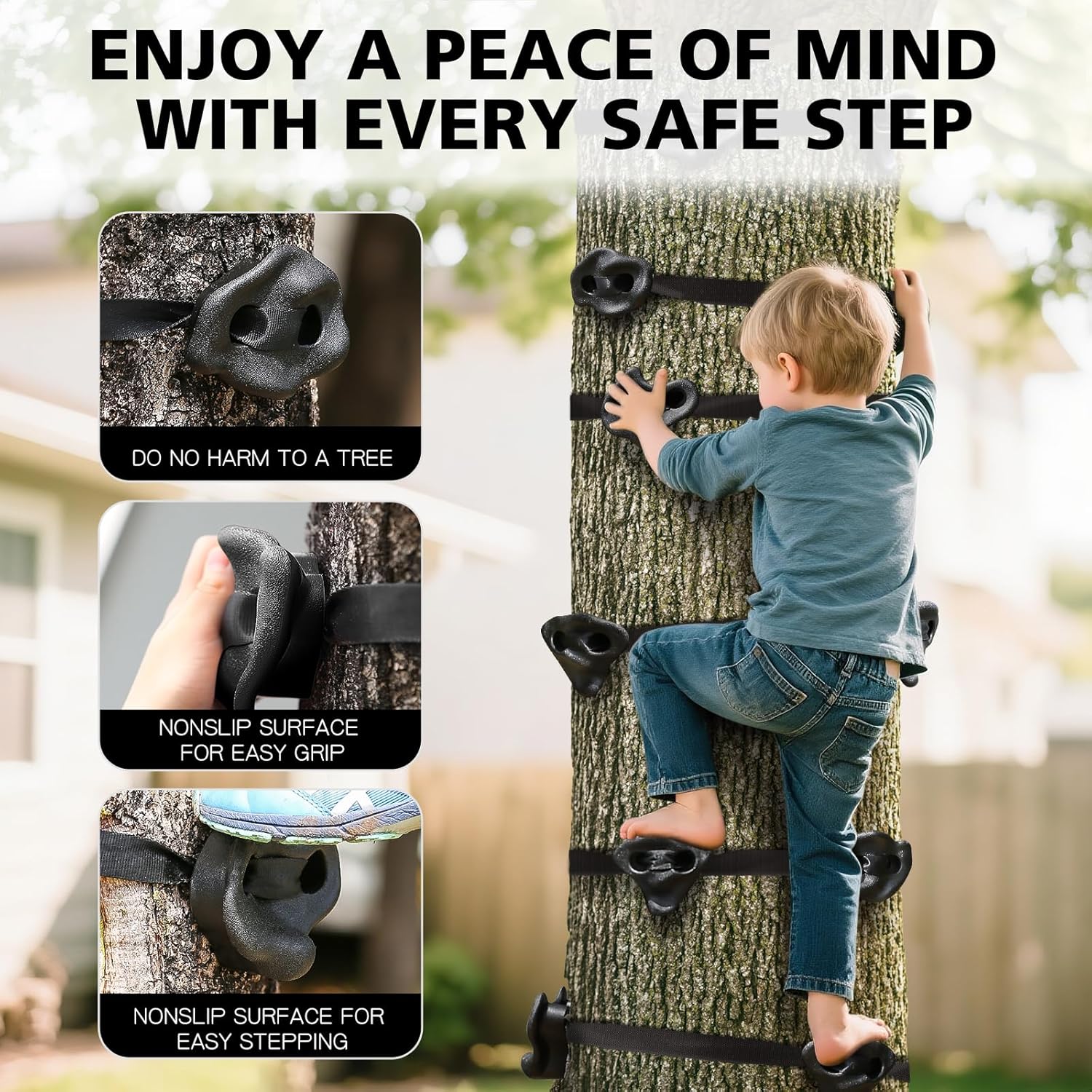 TOPNEW 18PCS Ninja Tree Climbing Holds and 6 Sturdy Ratchet Straps for Kids Tree Climbing, Large Climbing Rocks for Outdoor Ninja Warrior Obstacle Course Training