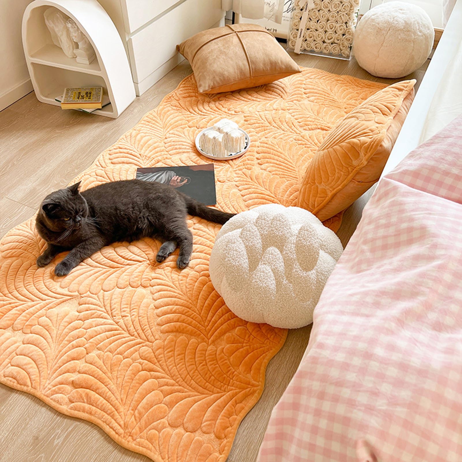 Tapis lavable feuilles oranges résistant aux taches pour salon familial
