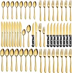 Pleafind 72-Pieces Ensembles d'argenterie noir pour 12, Ensemble plat avec couteaux à steak, ensemble de couverts en acier inoxydable, y compris fourches et ensemble de couteaux, lave-vaisselle ensemble d'ustensiles sécuritaires pour le restaurant à la maison