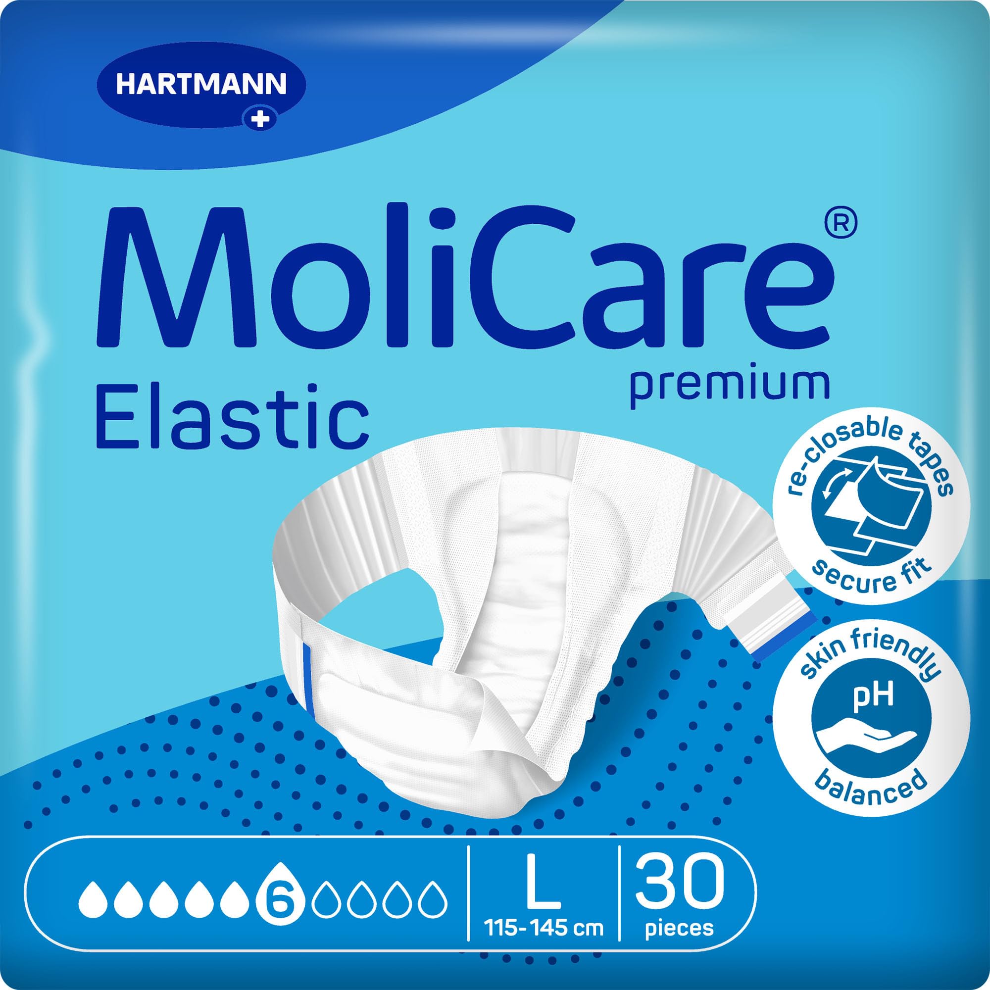 30 x Molicare Premium Elastic 6 Drops | Large | Incontinence Pads | 1 Pack of 30