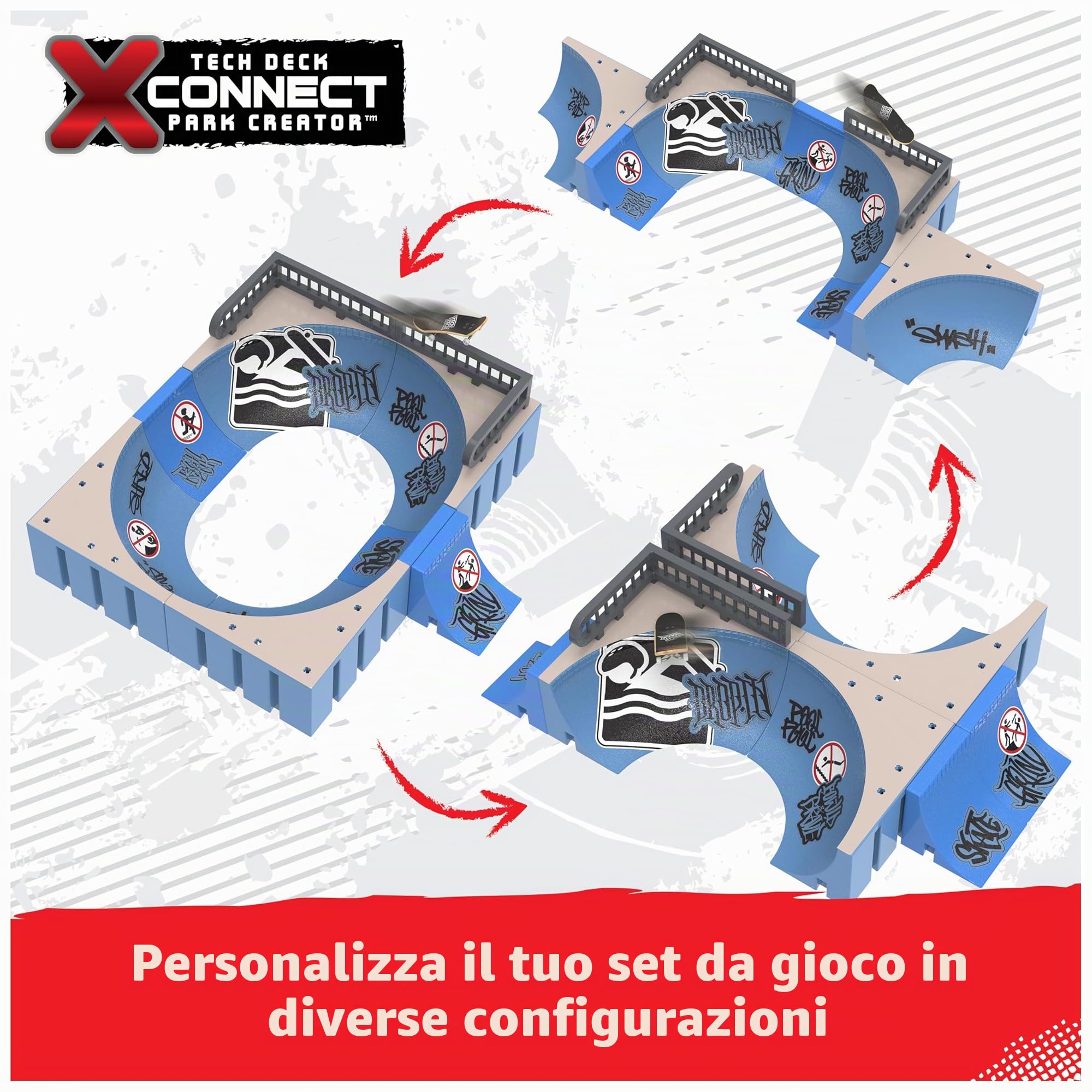 Tech Deck - Finger Skate - Mega Bowl X-Connect - Tech Deck Skate Park Rampa 100% modulabile da Costruire e Personalizzare + 1 Finger Skate Thank You Esclusivo - Mini Skate - Giocattolo per Bambini 6