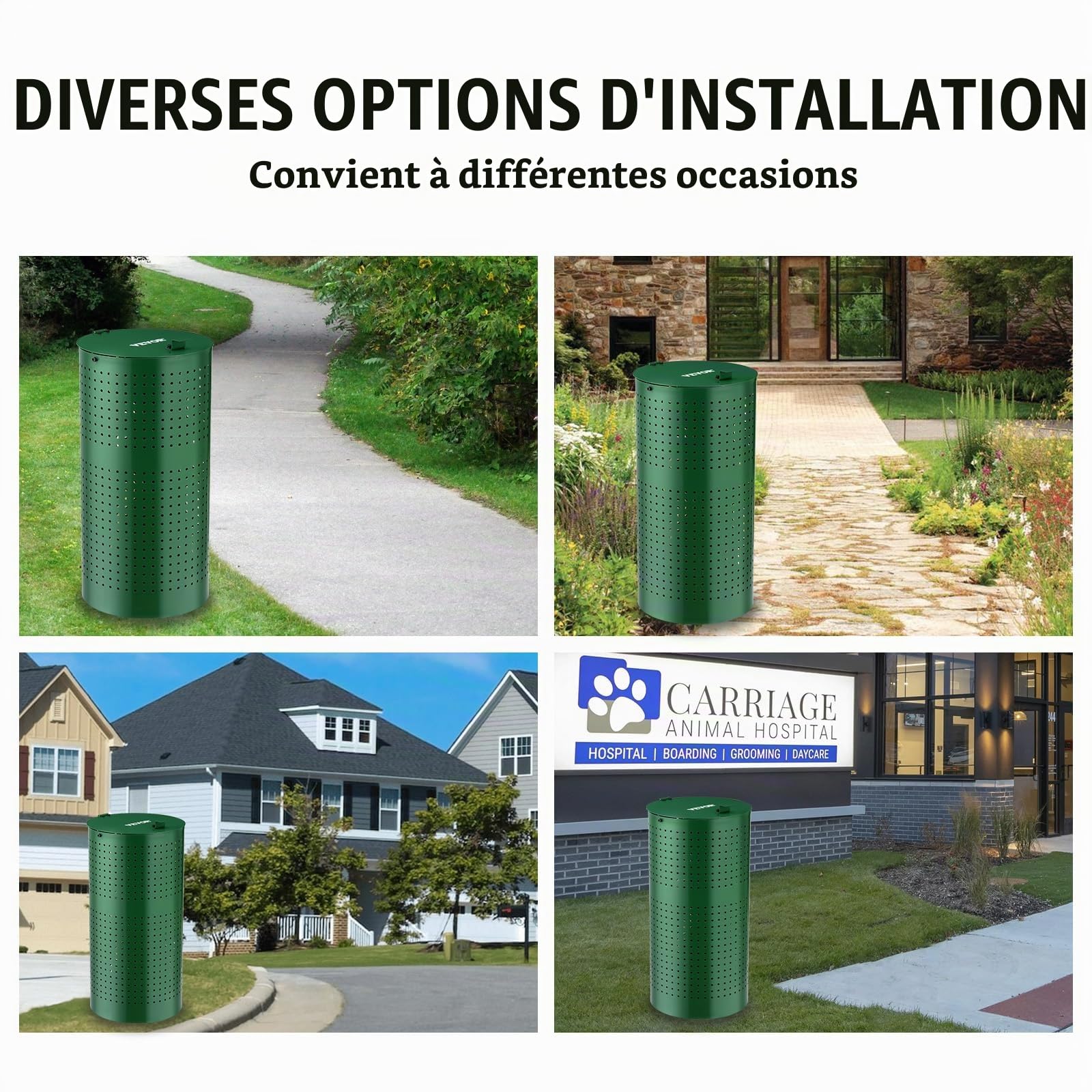 VEVOR Poubelle à Crottes Chien, 43 L, Poubelle à Déjections Canines avec Couvercle, 50 Sacs de Doublure, pour Élimination de Déjections d'Animaux de Compagnie, Jardin, Arrière-cour, Parc, Extérieur