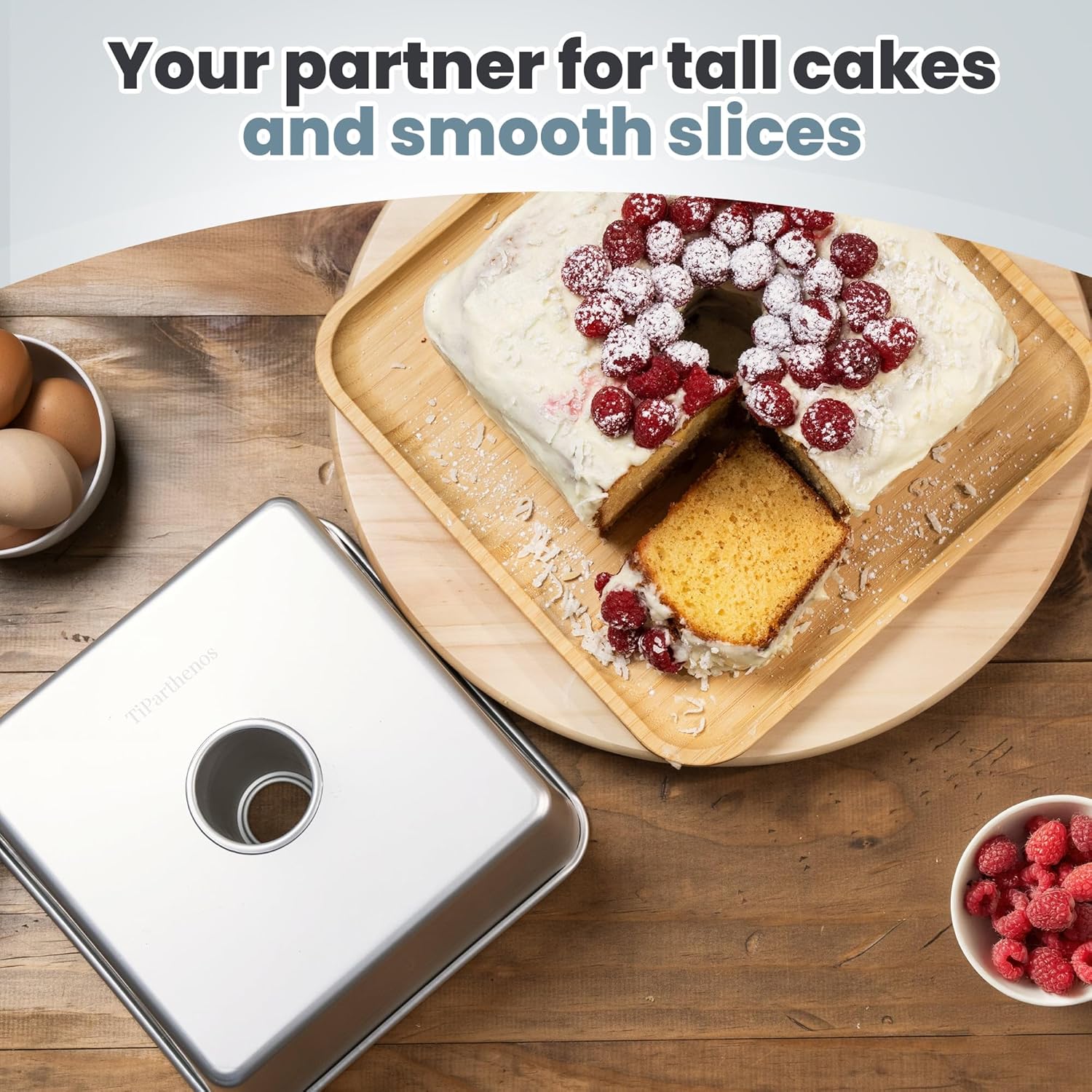 One-Piece Square Tube Cake Pan, 18 Cup, Anodized Aluminum, 9 x 9 x 4.5 in, Seamless Design, Easy Release, Even Heat, for Angel Food, Chiffon, Sponge, Mile High & Pound Cakes