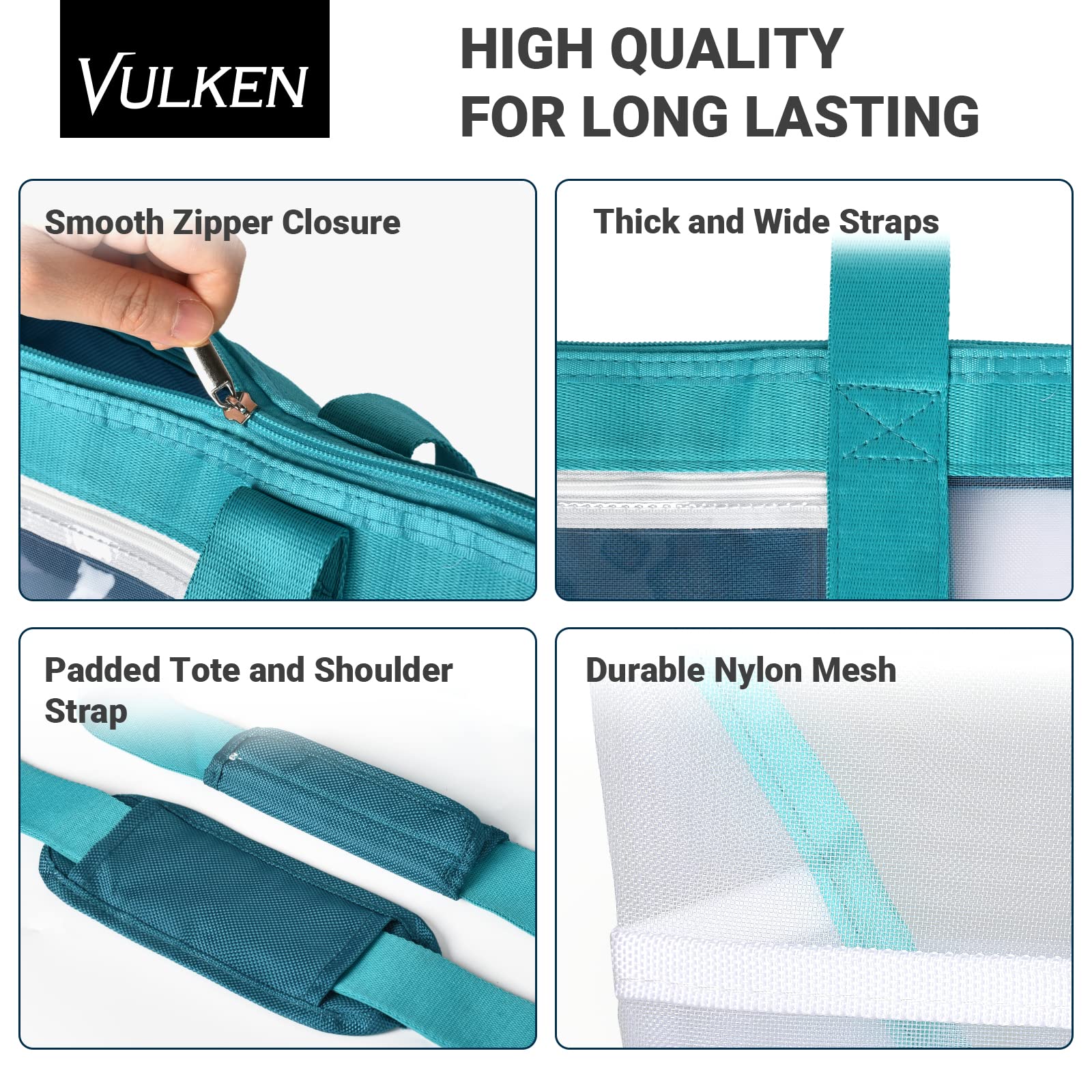 Vulken 42L Sac de plage extra large en maille 9 poches avec fermeture éclair sur le dessus