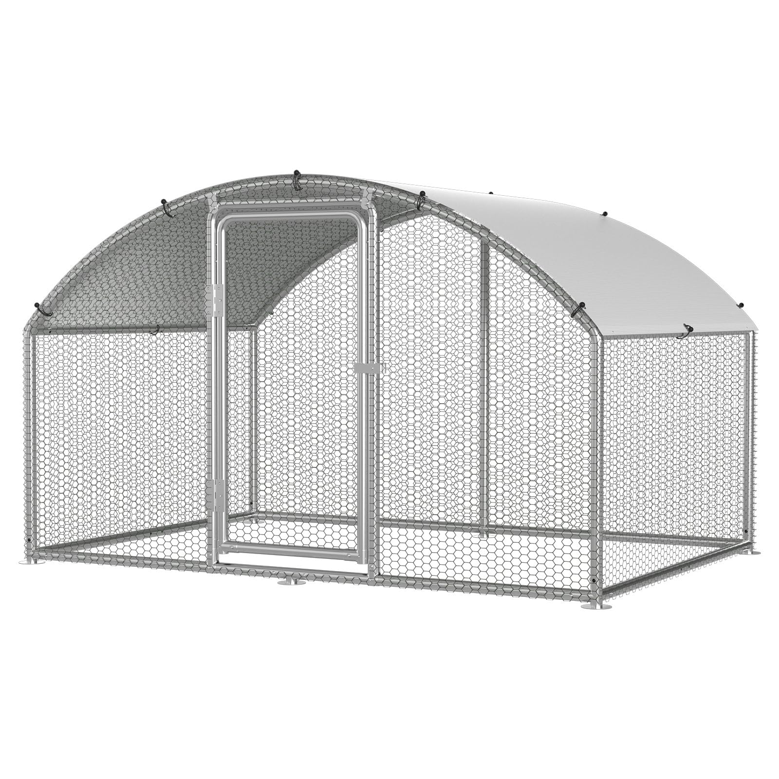 Gallinero 3x2x2m Gallinero para Gallinas Jaula para Aves Pequeños Animales Recinto Exterior con Techo Arqueado de PE y Estructura de Acero Galvanizado