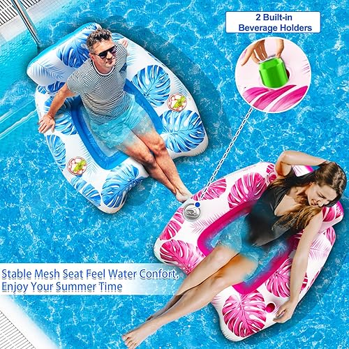 Miniatura 6 de AMENON Silla flotante XL para piscina, flotador de piscina para adultos con toldo ajustable de malla y asiento trasero, flotadores de piscina para