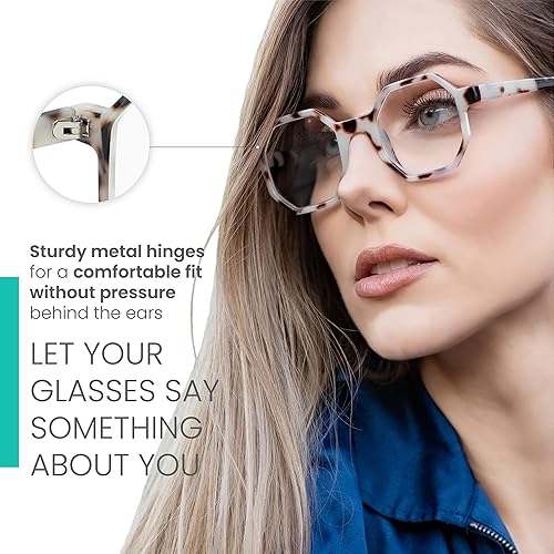 Miniatura 5 de 2SeeLife Pearl - Anteojos de lectura hexagonales grandes para mujer para lucir elegante, alta visión, cómodos anteojos de lectura para mujer con