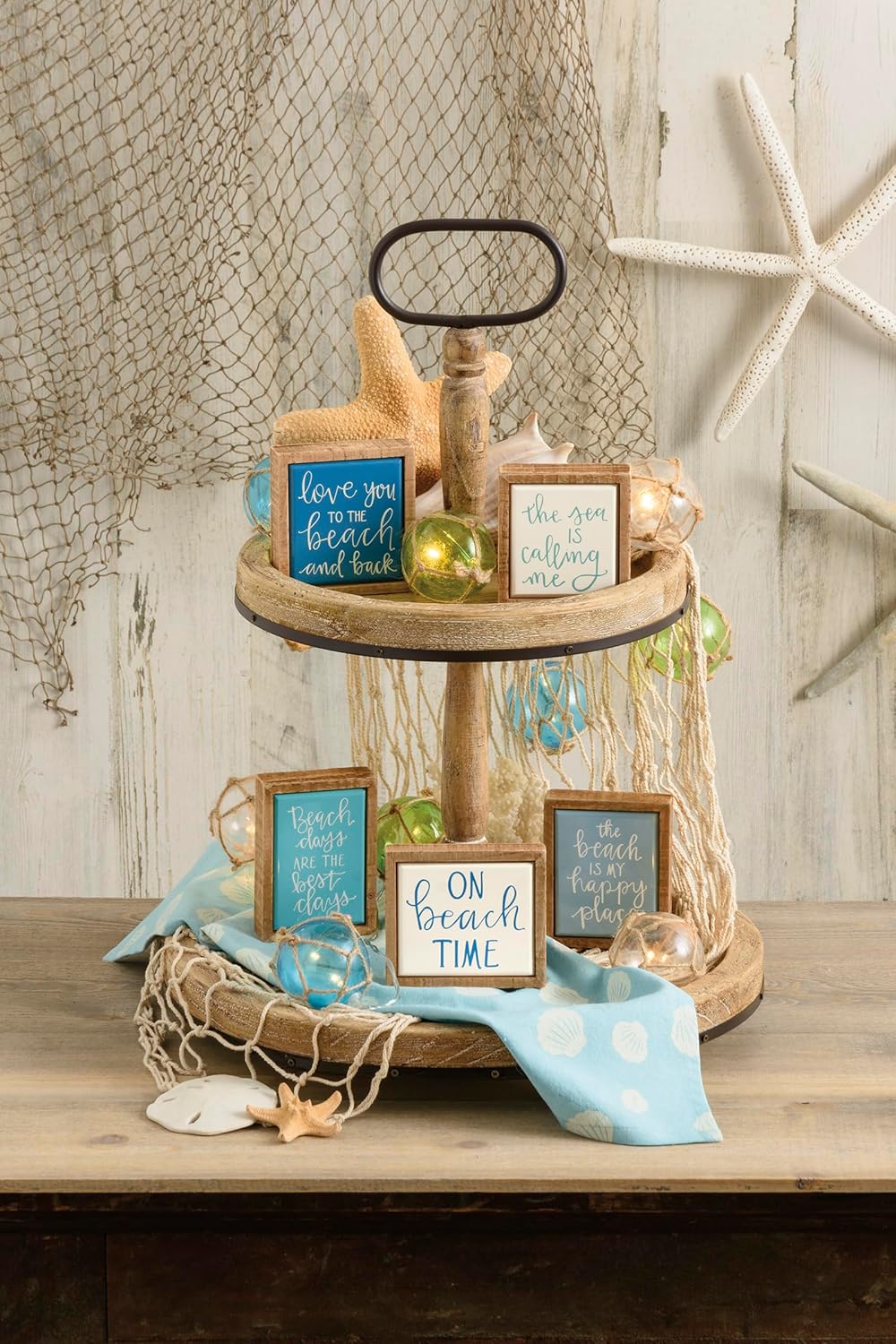 Primitives by Kathy Decorative Two Tiered Wooden Tray with Metal Accents & Metal Handle 22 Inch