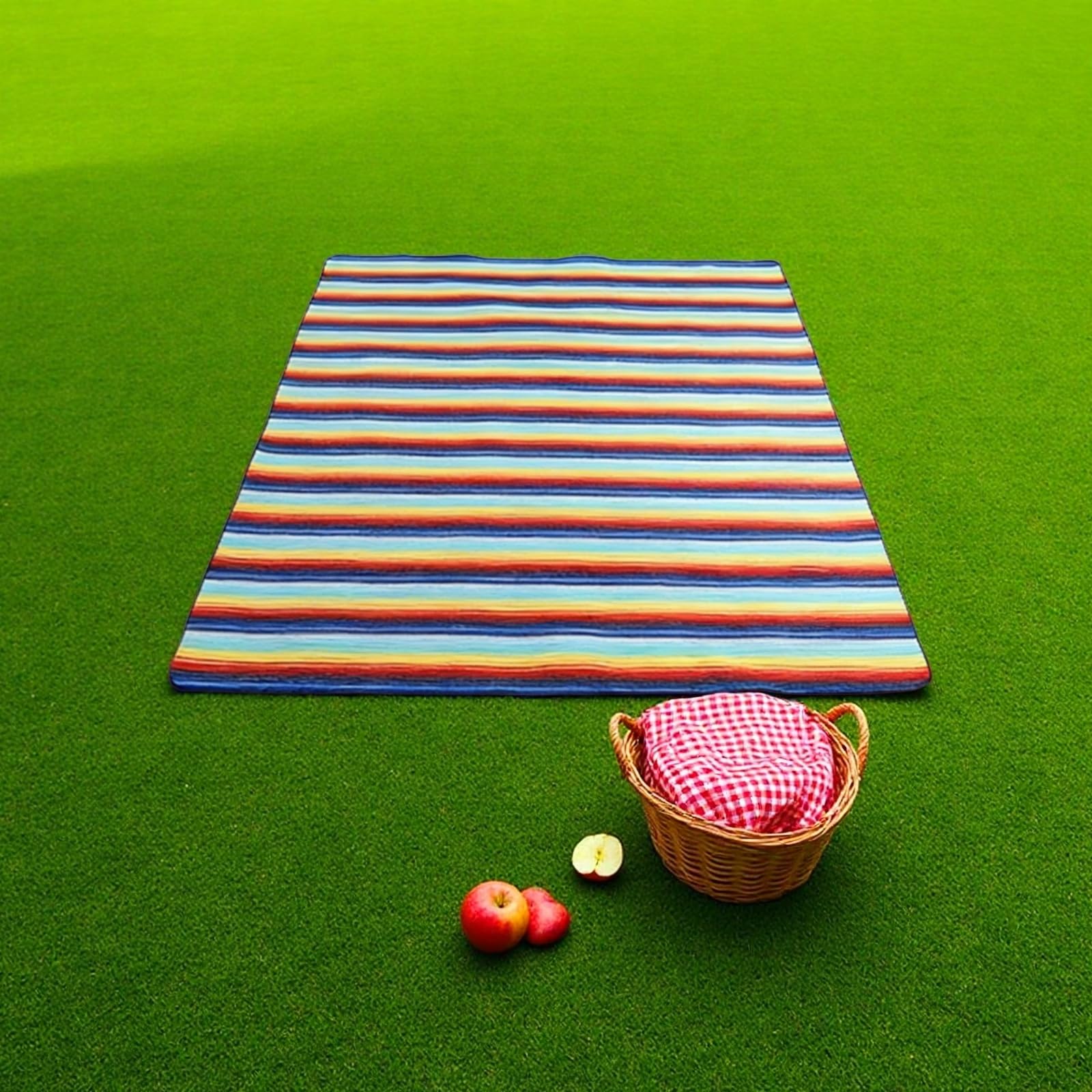 Picknickdecke mit Regenbogenstreifen, 150 x 200 cm, wasserdichte Picknickdecke mit Lederträgern, große tragbare Decke für Outdoor, Strandmatte und Campingmatte, bequem für mehrere Personen