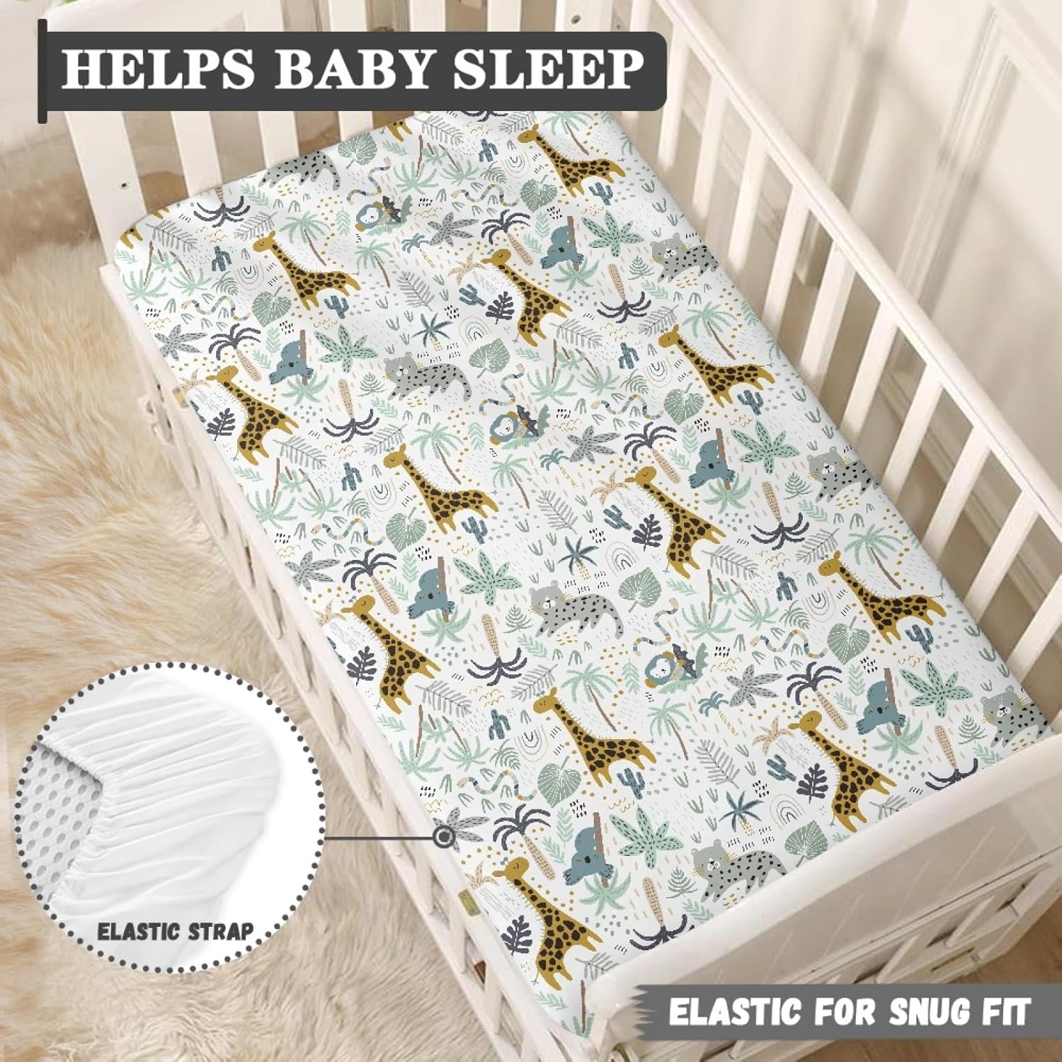 Giraffe Baby Crib Sheets for Boys Girls Animals Fitted Crib Sheet for Standard Crib and Toddler Mattress Green Leaves Baby Mattress Sheets Toddler Bed Sheet 52x28x8 in