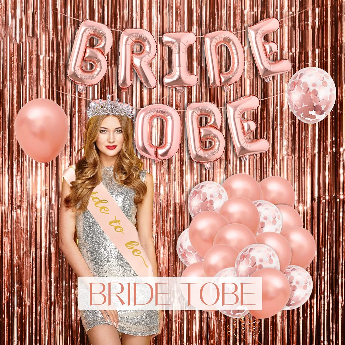 JGA Deko Accessoires Bride To Be Banner Rosegold, Braut To Be Deko Girlande Banner Doppelseitige Partydeco Banner Bride Hochzeitsbanner Draußen JGA Deko Frauen Junggesellinnenabschied Für Party Braut