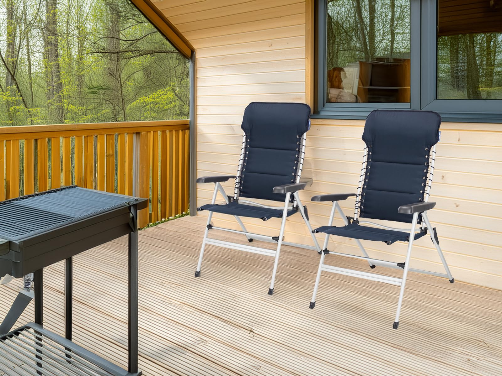 CAMPART TRAVEL Set of 2 Sturdy XXL Camping Chairs Upholstered Folding Lightweight Relax Chair with Comfort