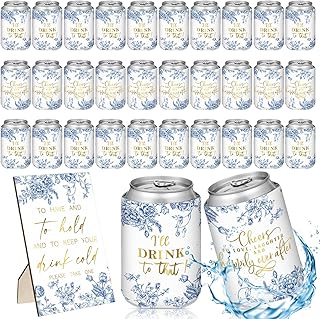 10 Koozie Wedding Favor Ideas Perfect for Relaxed Celebrations 33 Yuntau 51 Pcs Blue Floral Wedding Can Cooler for Guests 50 Cheers to Lov...