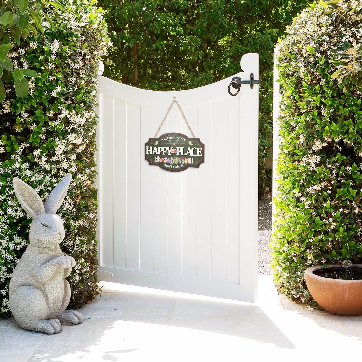 HOURIA 3D Welcome to My Happy Place Don't Ruin it Sign for Patio Yard Garden Decor,Funny Garden Signs for Outside,Gardening Gifts for Gardeners Women Men,Plant Lover Gifts image 4