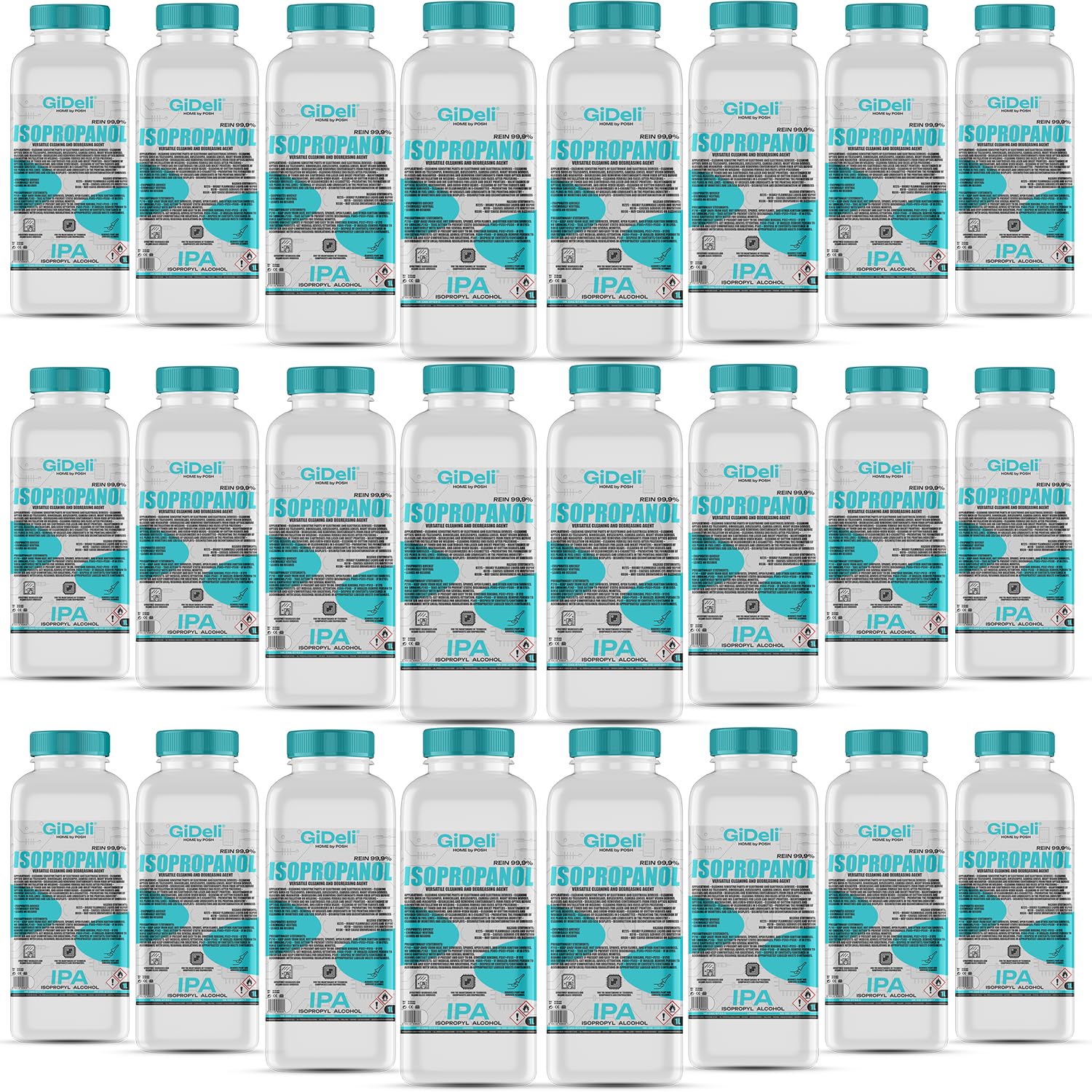 GiDeli Isopropanolo 99,9% 24 litri di alcool isopropilico ad alta percentuale di alcool per pulizia di componenti elettronici, lenti e schermi, pulizia di resine con stampa 3D