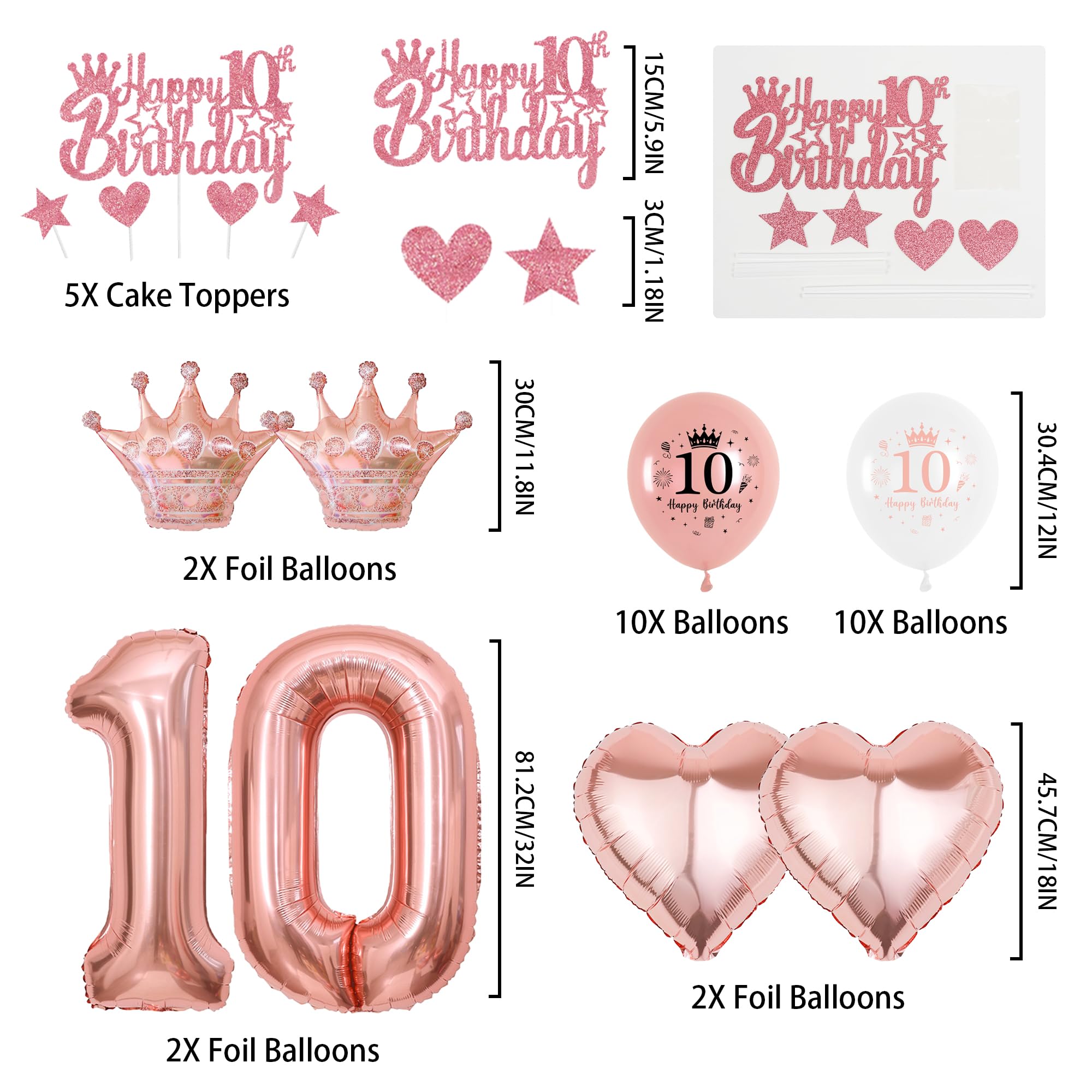 10. Geburtstagsdeko In Roségold Für Mädchen – Inkl. Folienballons, Banner, Girlande, Schärpe & Konfetti-Ballons – Komplett-Set Für Die Mottoparty
