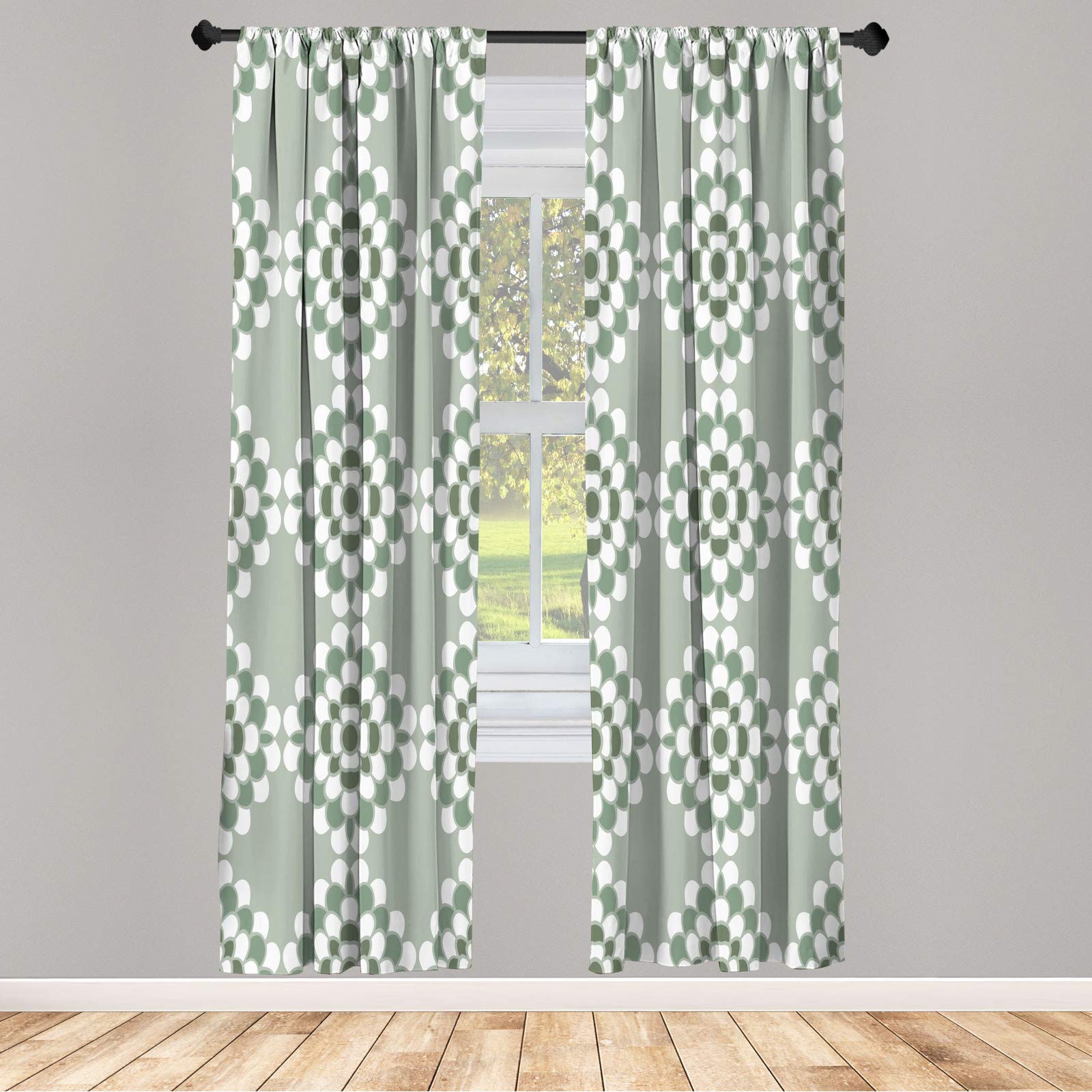 ABAKUHAUS Set Di 2 Tende In Microfibra 150x245 Cm - Motivo Geometrico Ombre - Almond Verde - Semi-scurante - Lavabili - Prodotte In Turchia