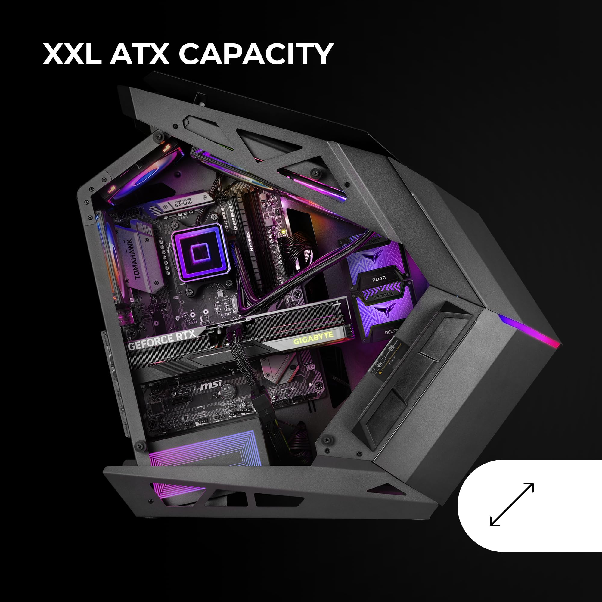 Mars Gaming MC-TITAN, Case Gaming RGB XXL ATX, Doppia Striscia LED e Illuminazione Frontale ARGB, Hub di Illuminazione + Comando, Compatibile Schede Madri ARGB, Supporto Raffreddamento Liquido, Nero