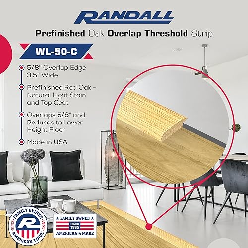 Miniatura 2 de Umbral de superposición de roble preacabado 3 12 pulgadas de ancho x 58 pulgadas de grosor con superposición de 516 pulgadas de alto (6 pies 72 34