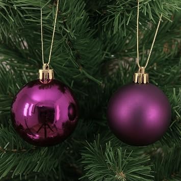 12 fig purple christmas baubles - round xmas decorations - christmas tree hanging ornament - 6cm 60mm baubles - matt & gloss finish - tree wreath garland decorations.