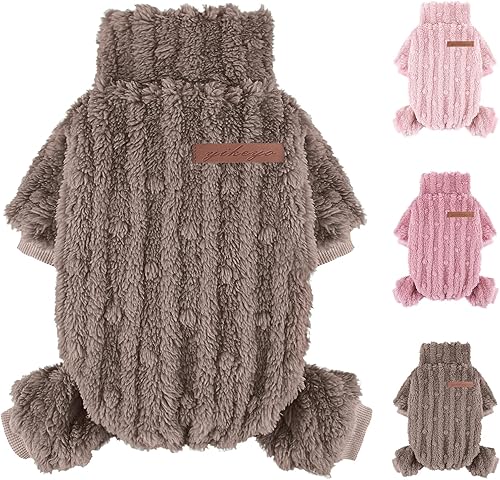 Miniatura 7 de Pijamas para perros pequeños, ropa de chihuahua yorkie, pijama de forro polar cálido para cachorros, suéter enterizo rosa para mascotas, ropa para