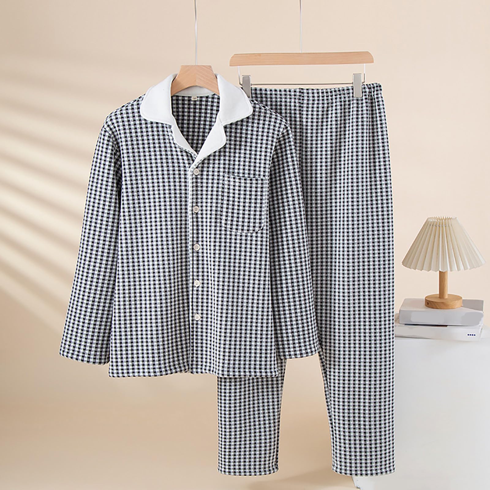 Pijama de Franela térmica Invierno para Hombre, Forro Polar cálido, Ropa de Dormir acogedora, Conjunto de Camisa y pantalón, Atuendo para Dormir cómodo