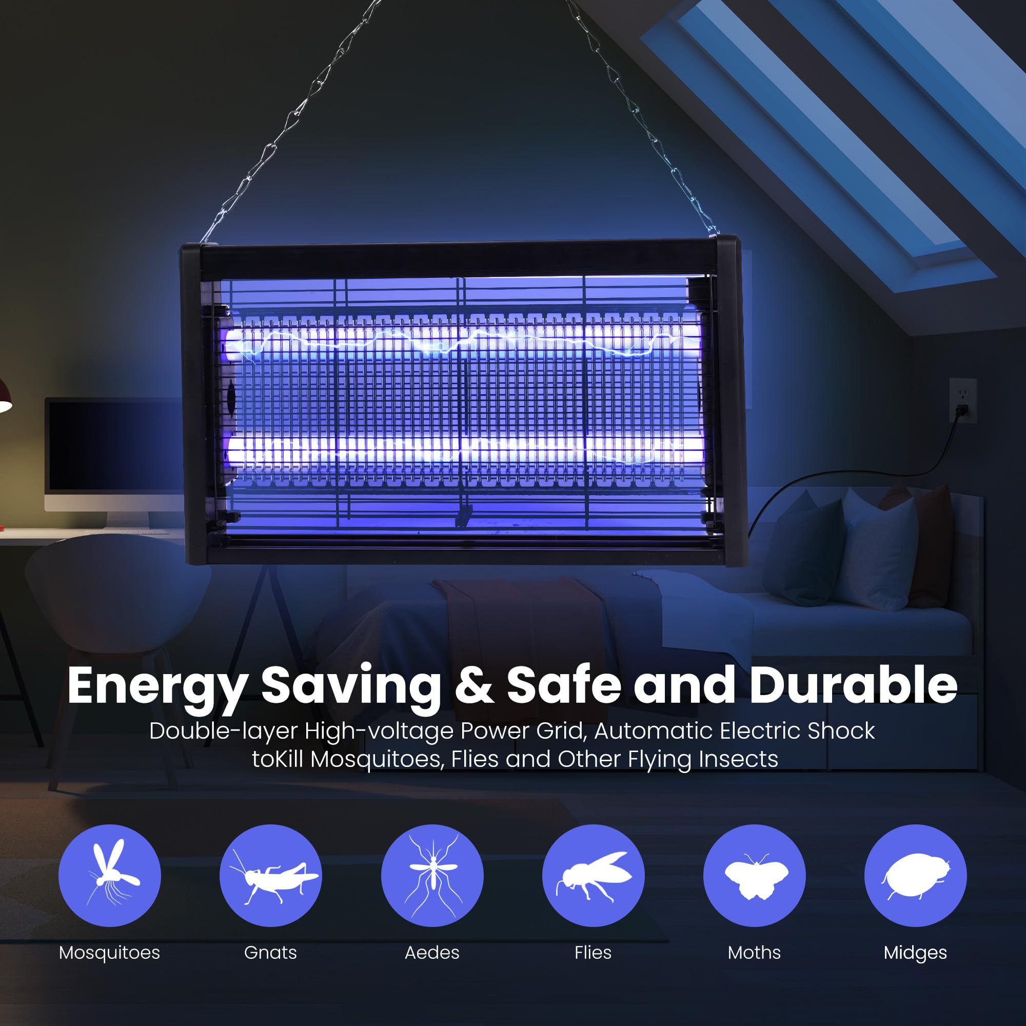 Lámpara matamosquitos Electrico, Matamoscas Eléctrico de 20 W,Mata Moscas, Antimosquitos y matamoscas electrónico para Interiores, Jardines domésticos y cocinas comerciales