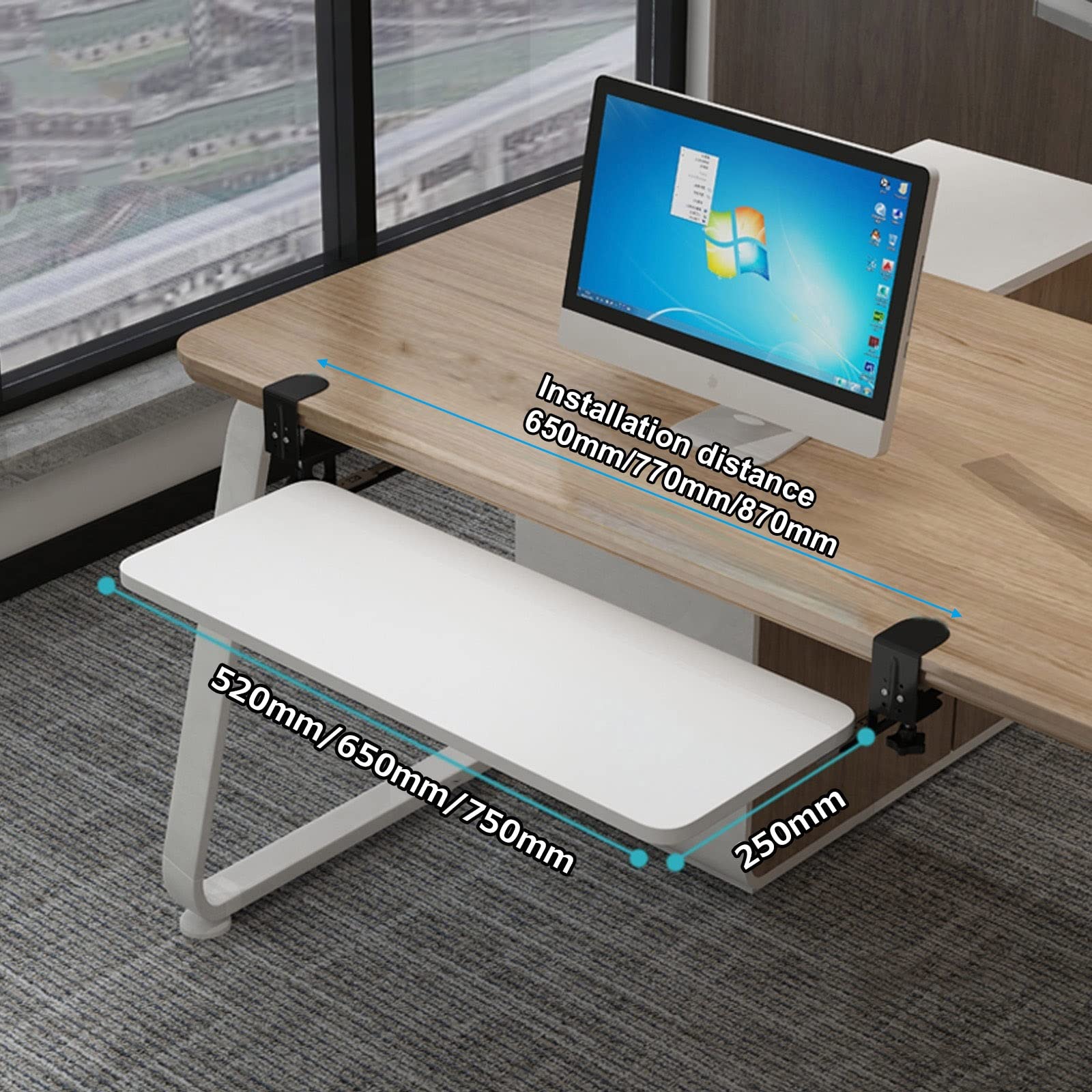 CVJdfhRE desk extender， Wooden Keyboard Tray Under Desk Sliding Shelf, Support and Mouses/Teak/520 * 250 Mm(White,520 * 250 Mm)
