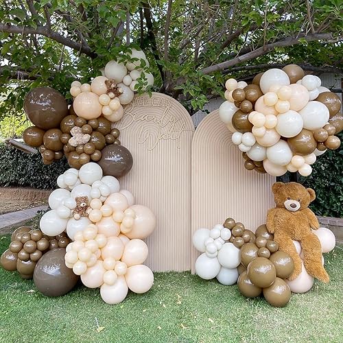 Kit de arco de guirnalda de globos marrones globos nude color café arena blanco rubor neutros 141 unidades diseño bohemio de oso de peluche