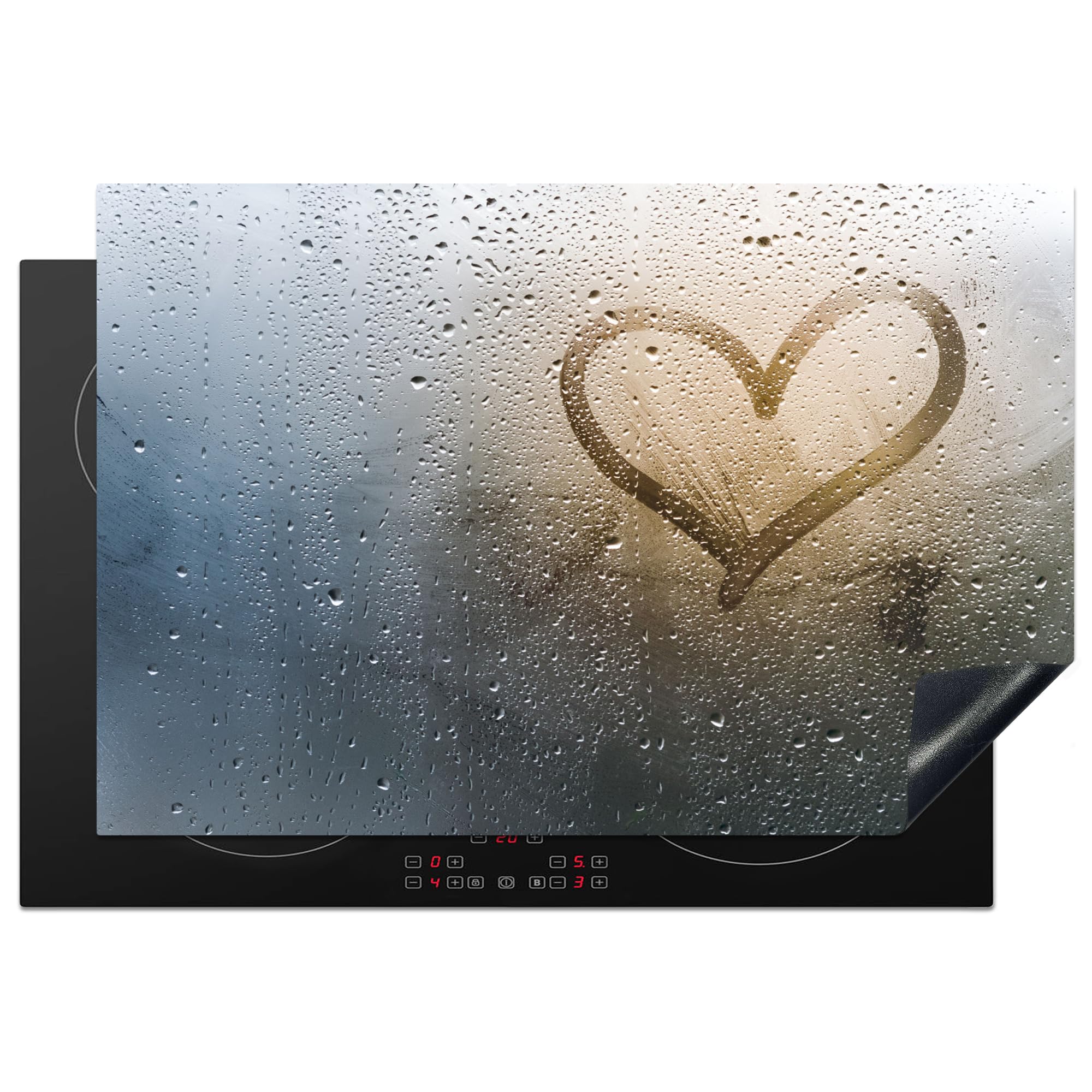 KitchenYeah© Induction Hob Protector Mat 20.5"x30.7" / 78x52 cm Cooker Top Protectors Cover Ceramic Covers Electric Hobs Vinyl Heart - Condensation - Water - 3D