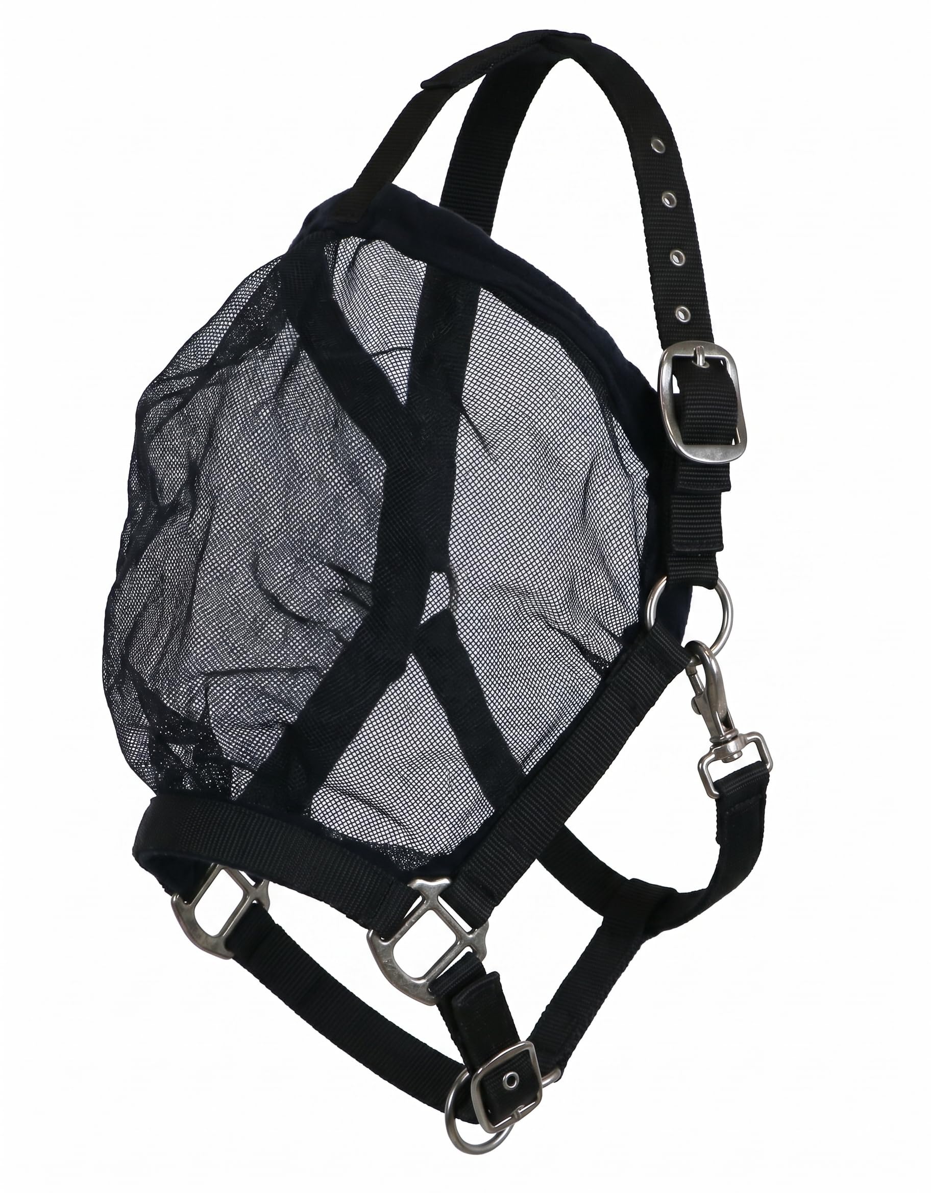 JA4037 Fliegenmaske Halfter Fliegenmaskenhalfter Fleece Elastikband Stirn Hochwertige Beschläge Verstellbar Kinnriemen Passform Weidehalfter Anti-Scheuern Weide Reitsport (Shetland)