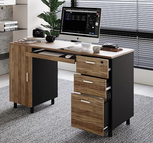 Modern Design Venice Computer Desk with Lockable Drawers, 53 Inch