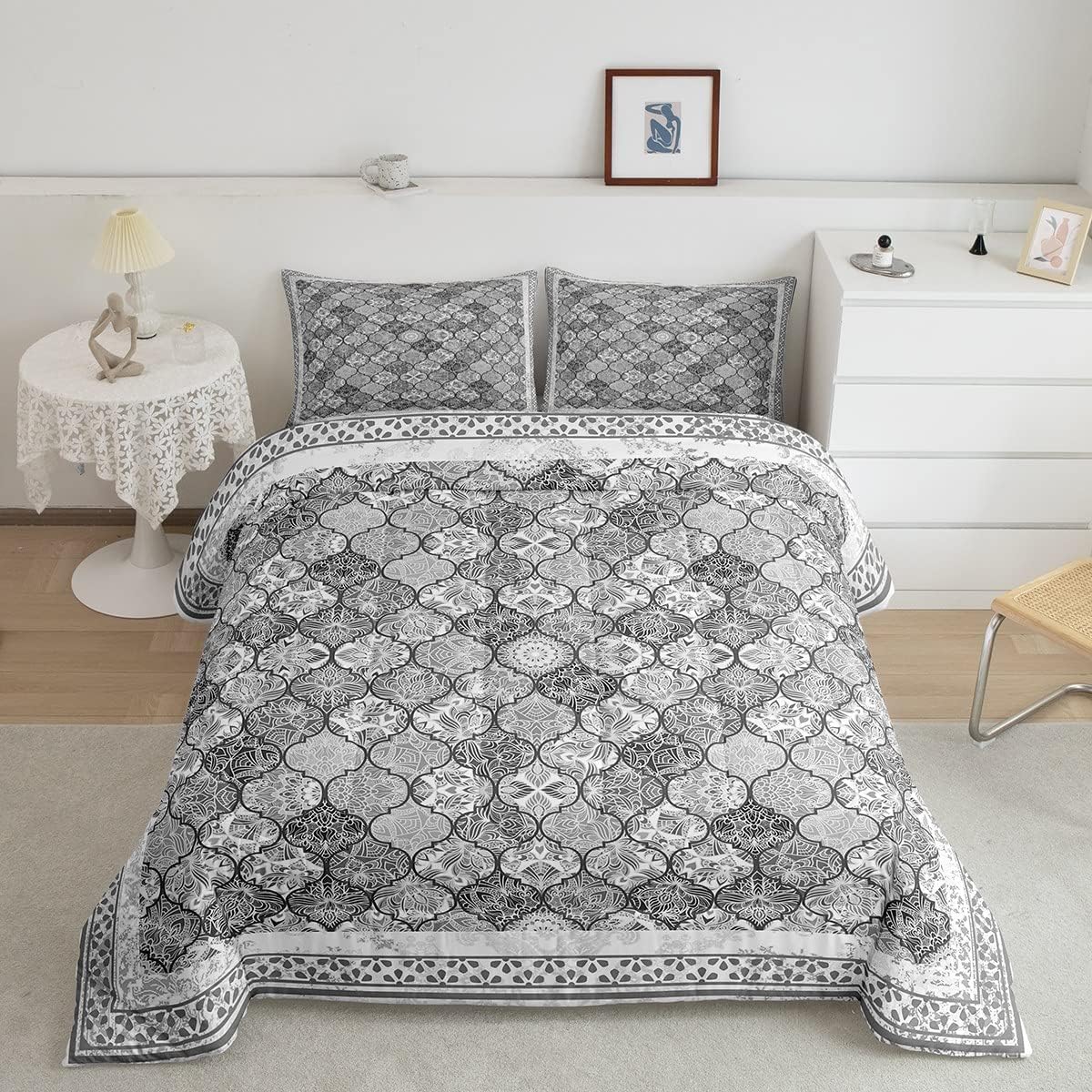 Erosebridal Bohemian Comforter King Black White Grey Paisley Damask Comforter Set
