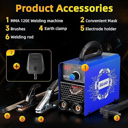 Miniatura 5 de RILAND Soldador de varillas, máquina de soldadura por arco portátil de 110 V  4.4 libras ligero, arranque en caliente, anti-adherente y protección