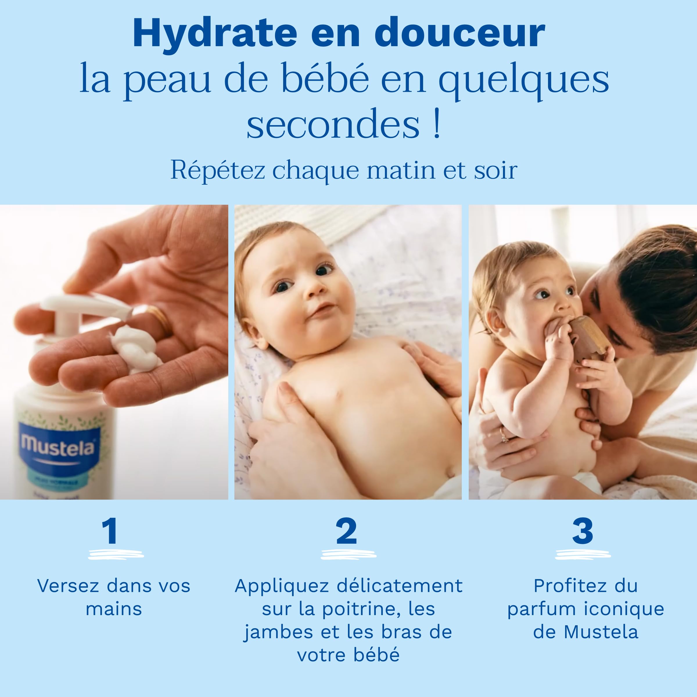 Mustela - Lait corps Hydra Bébé - Soin Fluide Hydratant Enrichi en Avocat BIO - Lait Hydratant Corps - 97% d'Ingrédients d'Origine Naturelle - Produit Bébé Dès la Naissance - Texture Fluide