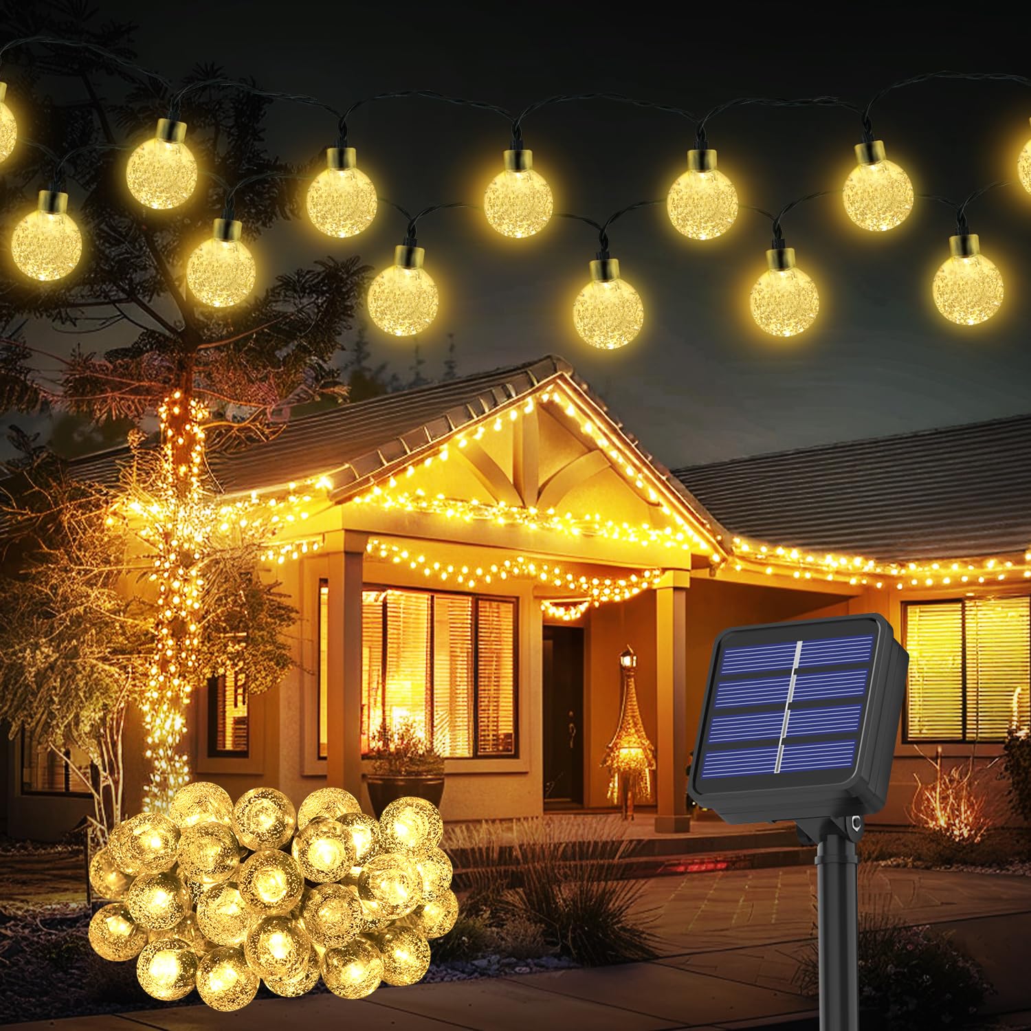Luci Solari Esterno, 30LED/8.1M/8 Modalità Catena Luminosa Esterno, IP65 Impermeabile Luci Giardino Energia Solare per Festa, Campeggio, Balcone, Matrimonio, Gazebo(Bianco Caldo+ Funzione di Memoria)