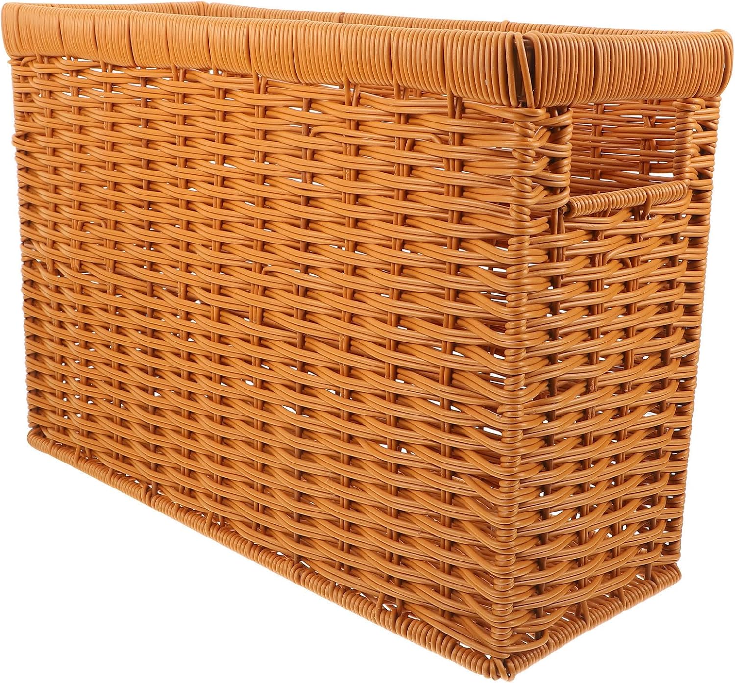 TEHAUX Woven Storage Basket for Home and Office, Sturdy Japanese Style Magazine and Book Organizer with Plastic and Iron Material, Practical Desk and Shelf Storage Solution in Brown