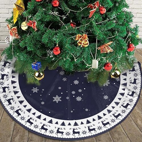 Christmas Tree Skirt Blue Farmhouse Rustic Christmas Tree Skirts Mat Christmas Decoration Interior 48 Inch
