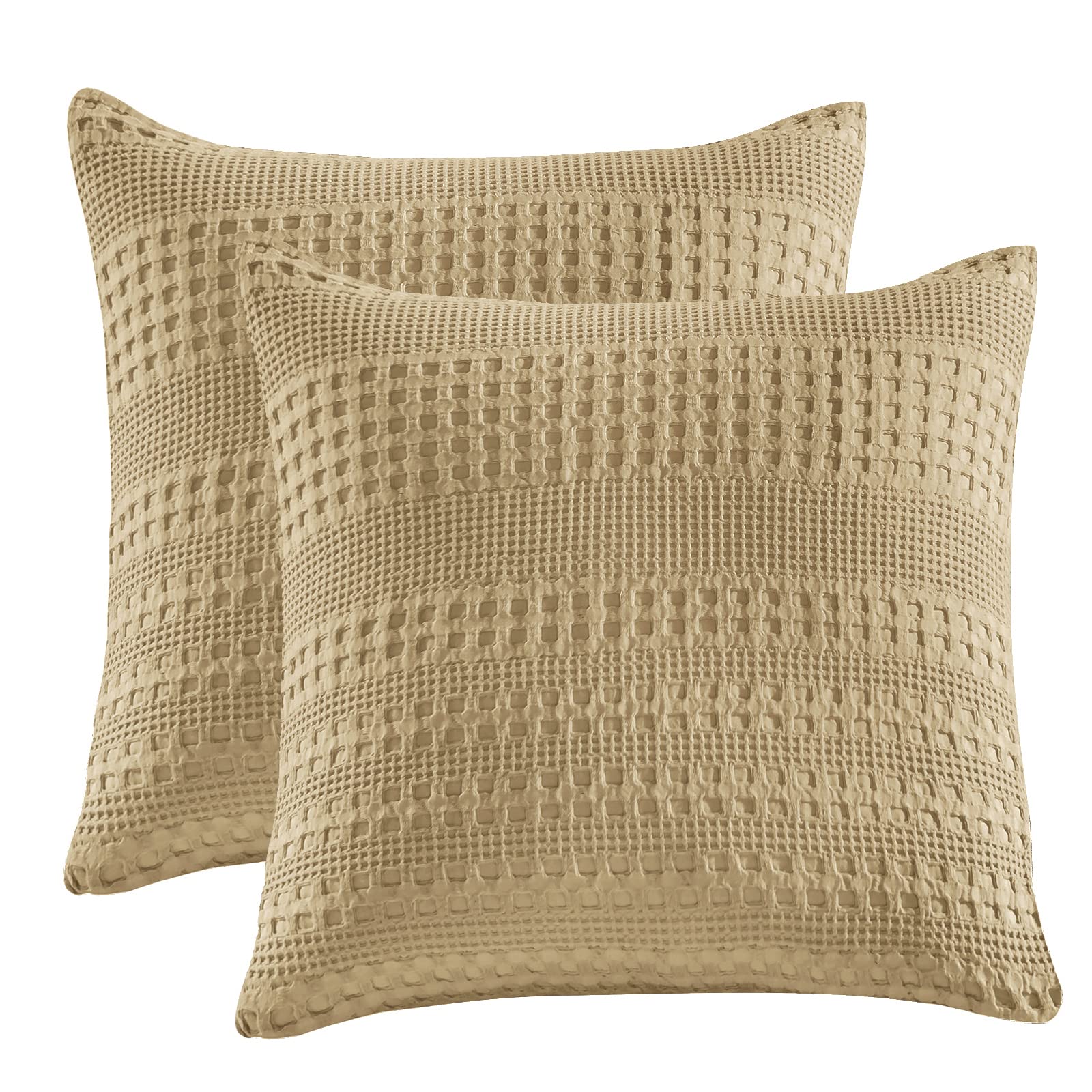 PHF 100% Cotton Waffle Weave Euro Sham Covers, 2 Pack 26" x 26" Pillow Covers for Elegant Home Decorative, No Insert, Decorative Euro Throw Pillow Covers for Bed Couch Sofa, Dark Khaki
