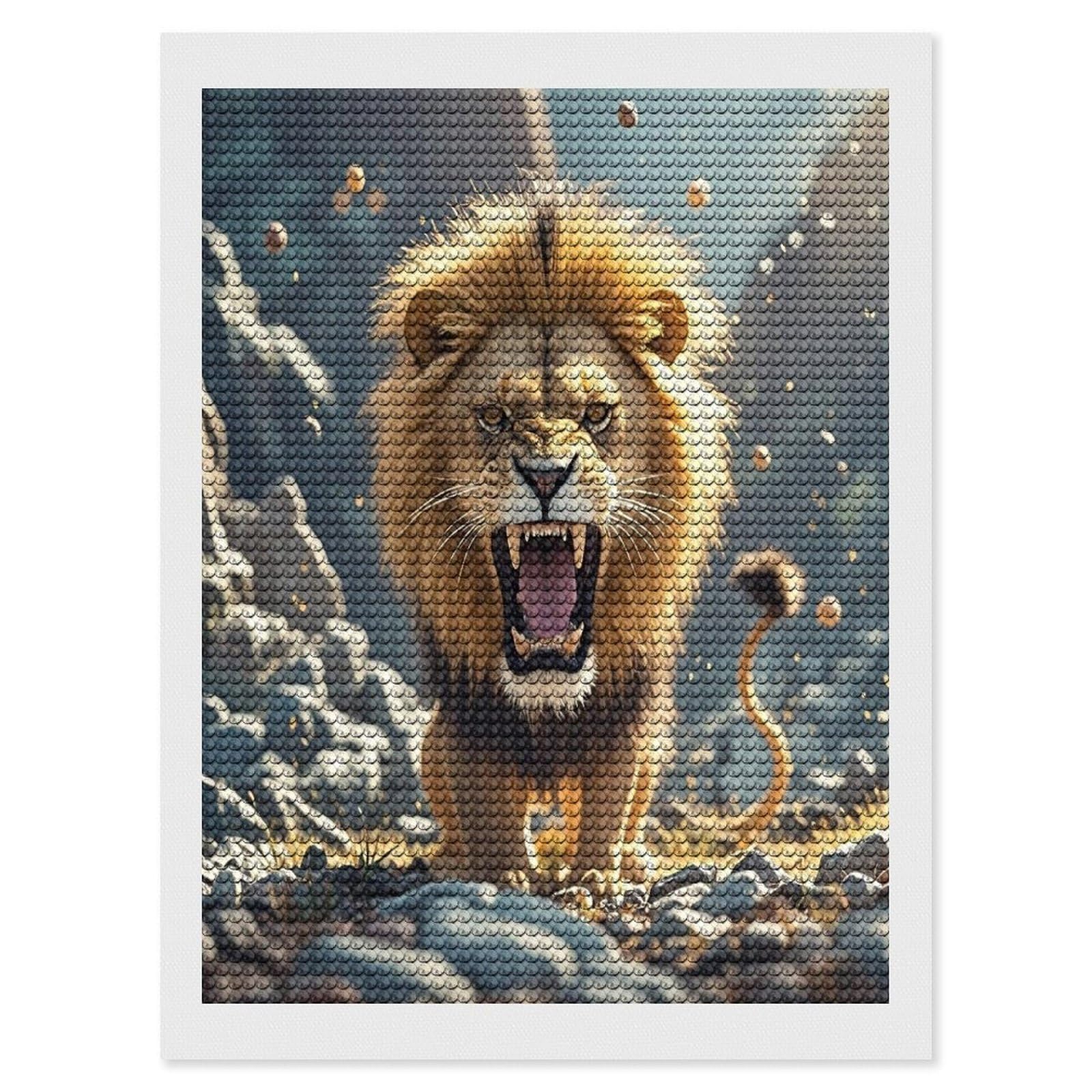 FekiLoot Angry Roaring Lion Diamond Painting Kits for Beginners DIY Diamond Art Kits for Adults Full Drill Round Diamond Dot Gem Art Painting Fun DIY Crafts for Home Kitchen Wall Decor Gift 12"x16"
