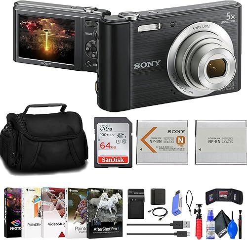 Sony Cyber-Shot DSC-W800 Cámara digital (negro) (DSCW800B) + batería NP-BN1 + funda + cargador + tarjeta de 64 GB + lector de tarjetas + software