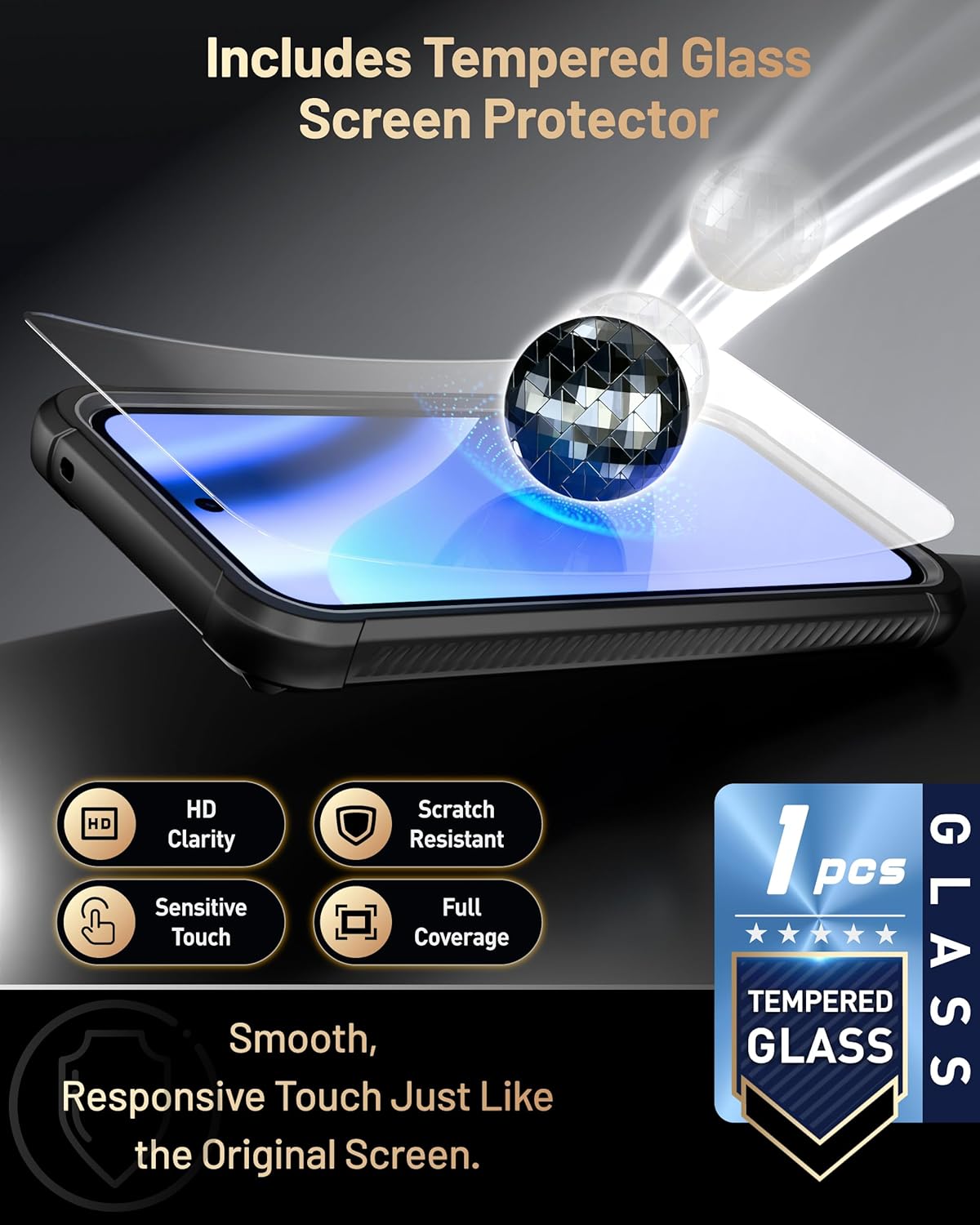 Poetic Guardian Case for Google Pixel 10A 5G (2026), Wireless Charge| Tempered Glass Screen Protector | 20FT Mil-Grade Drop Tested, Full Body Shockproof Rugged Clear Cover for Pixel 10A, Black/Clear