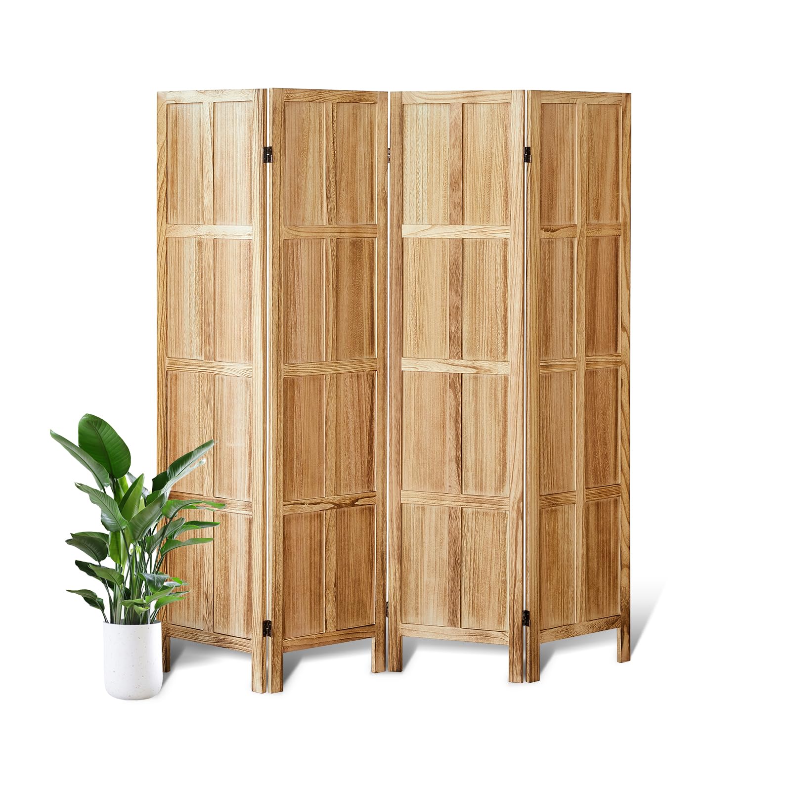 BMWEI4 Panel Room Divider, 5.6 FT Folding Privacy Screen Room Divider, Partition Divider for Room Separation, Wooden Room Screen Divider Freestanding, for Home Office, Bedroom (Natural)