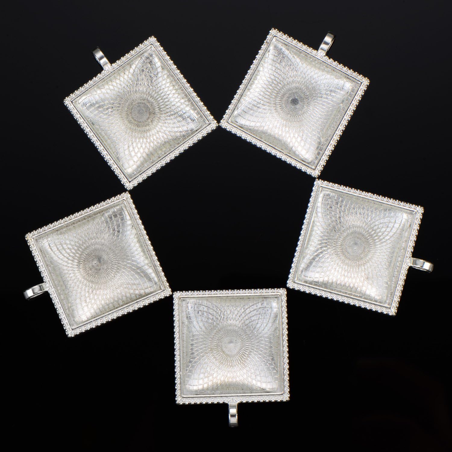 EBOOT 40 Pcs 26 mm Rhinestone Bezel Pendant Trays Set 20 Pendants Trays Square Bezel Blanks Cabochon Pendant Setting and 20 Pieces Glass Dome Tiles for Crafting DIY Jewelry Making