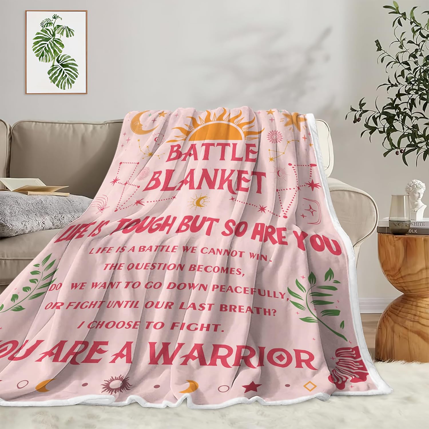 DYNH Get Well Soon Cancer Care Gifts Blanket for Women Men, Inspirational Quote Battle Caring Gift, Pink, 50x60 - Image 3