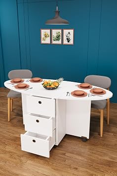 ASRA TREND Beyaz KM-08 Çekmeceli Katlanır Mutfak Masası ve Kiler Dolabı 141x75 cm%100 MDFLAM