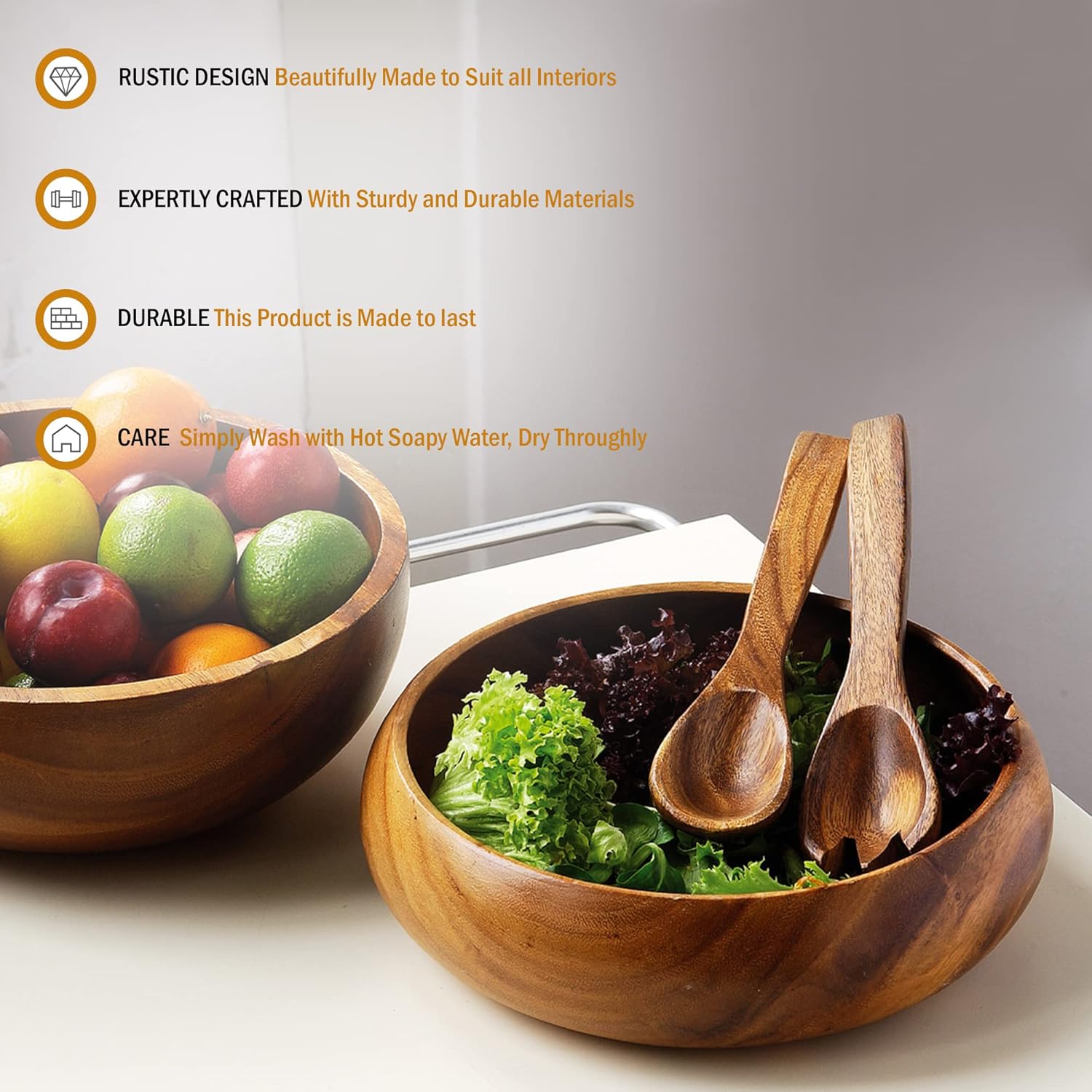 Premier Housewares Monkeypod Wood Fruit or Salad Bowl, 10 x 26 x 26 cm