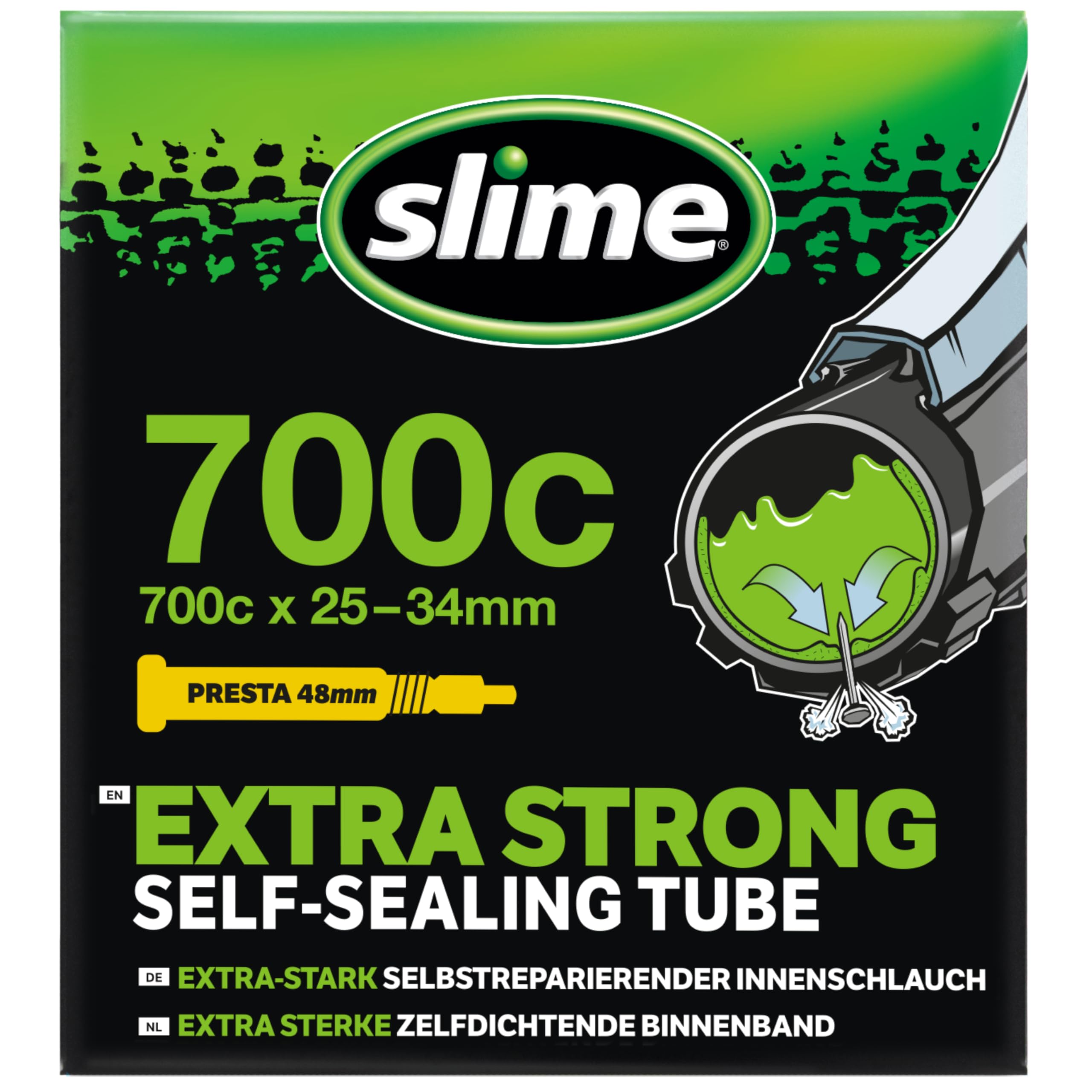 Slime 30062 Fahrradschlauch mit Slime- Pannendichtmittel, selbstdichtend, vorbeugen und reparieren, Presta-Ventil 700c x 25-34mm