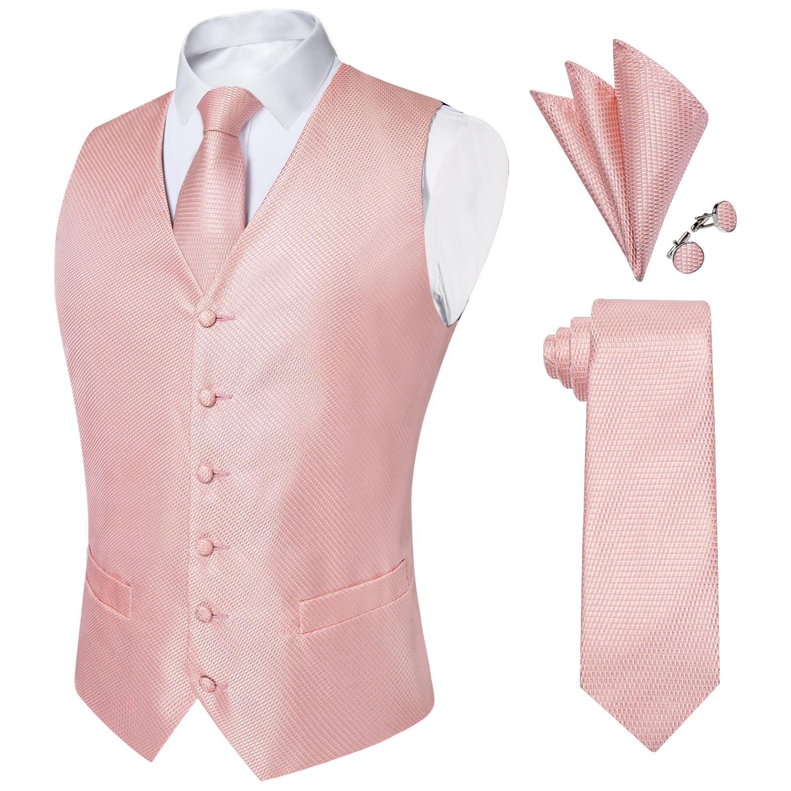 DiBanGu Mens Paisley Vest Silk Sleeveless Suit Vest and Neck Tie Pocket Square Cufflinks Set for Wedding Formal