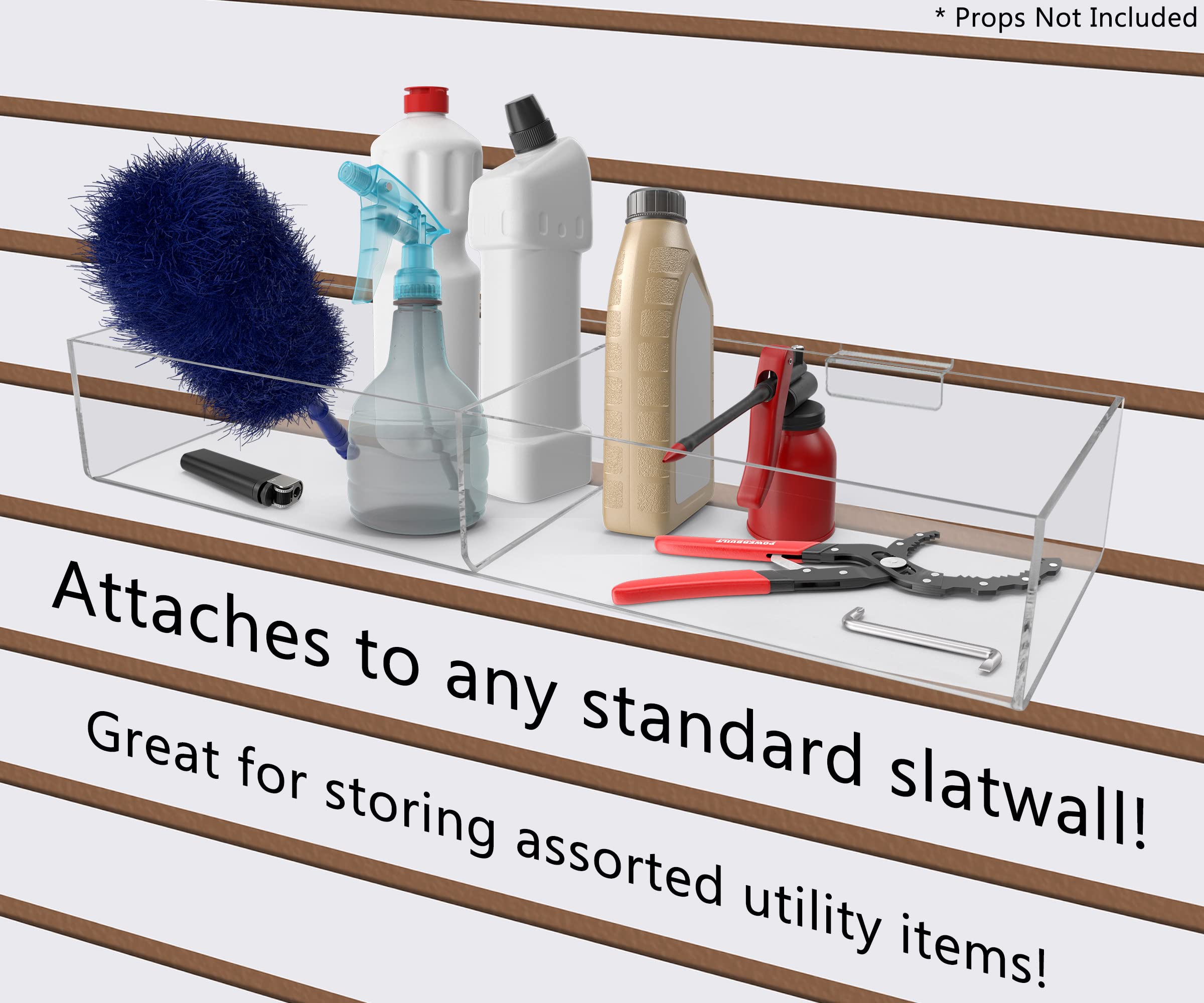 Marketing Holders Slatwall Acrylic Retail Tray Double Compartment 16.75